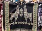 Alpaca Wool Poncho with Hood - Llamas