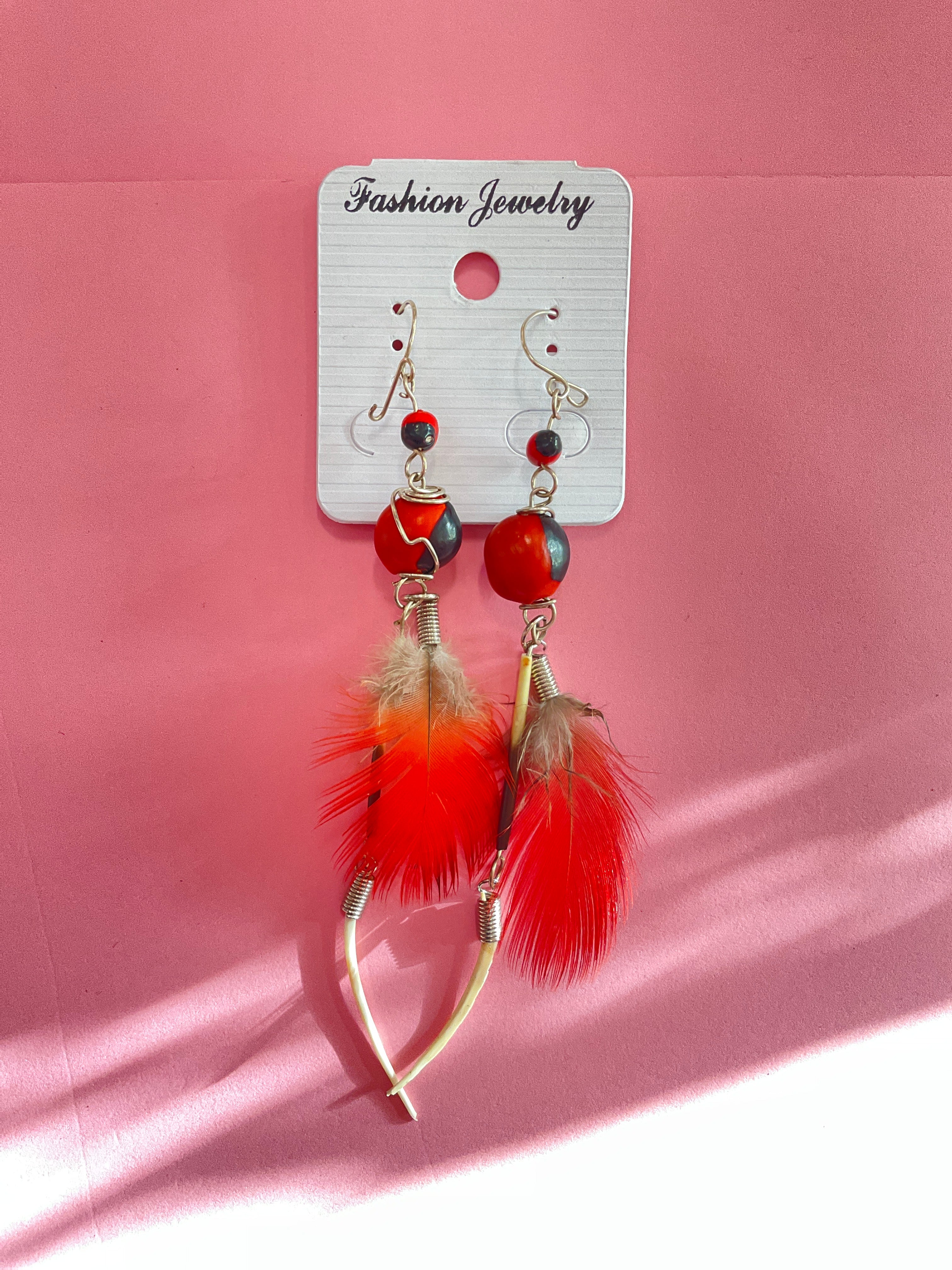 Huayruro Earrings with Feather