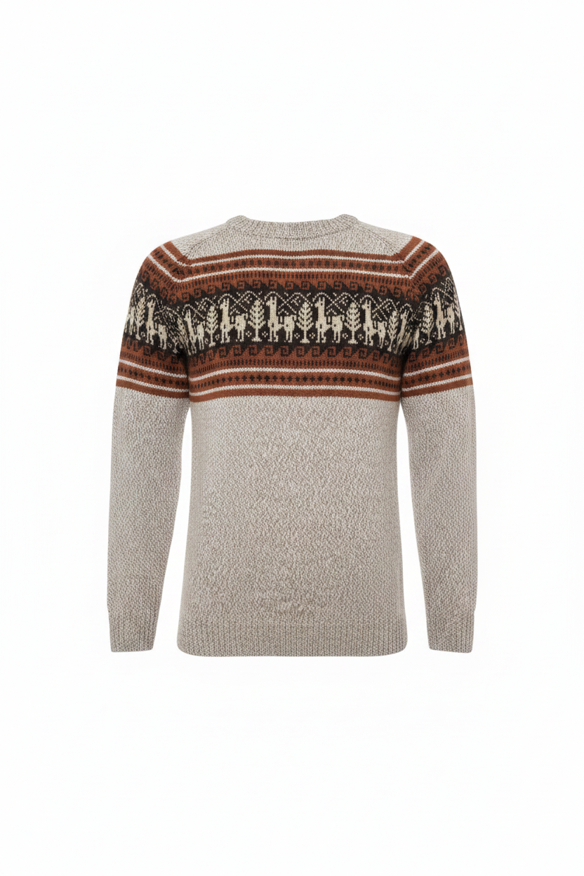 Llama Motif Alpaca Crewneck Sweater