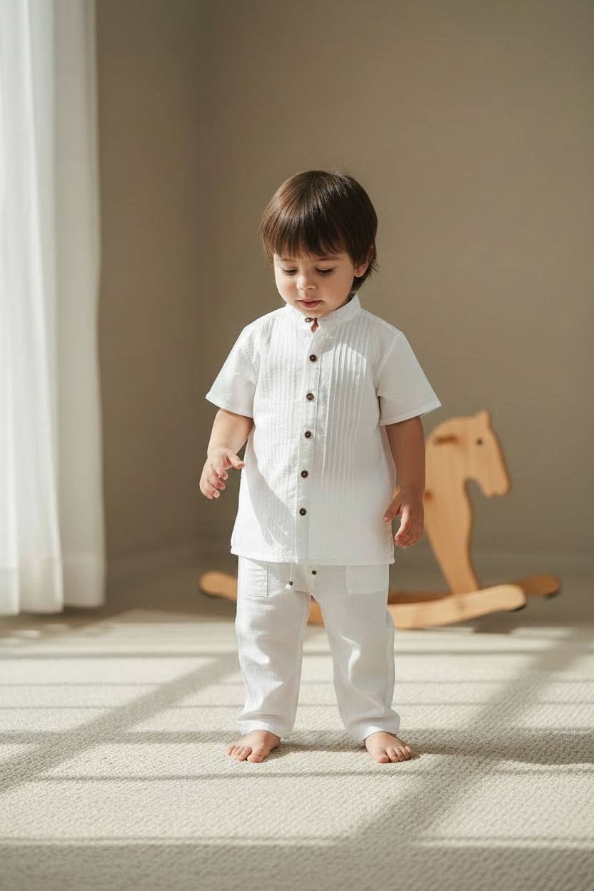 Kids Open Collar Shirt & pants Set organic cotton (Camisa abierta)