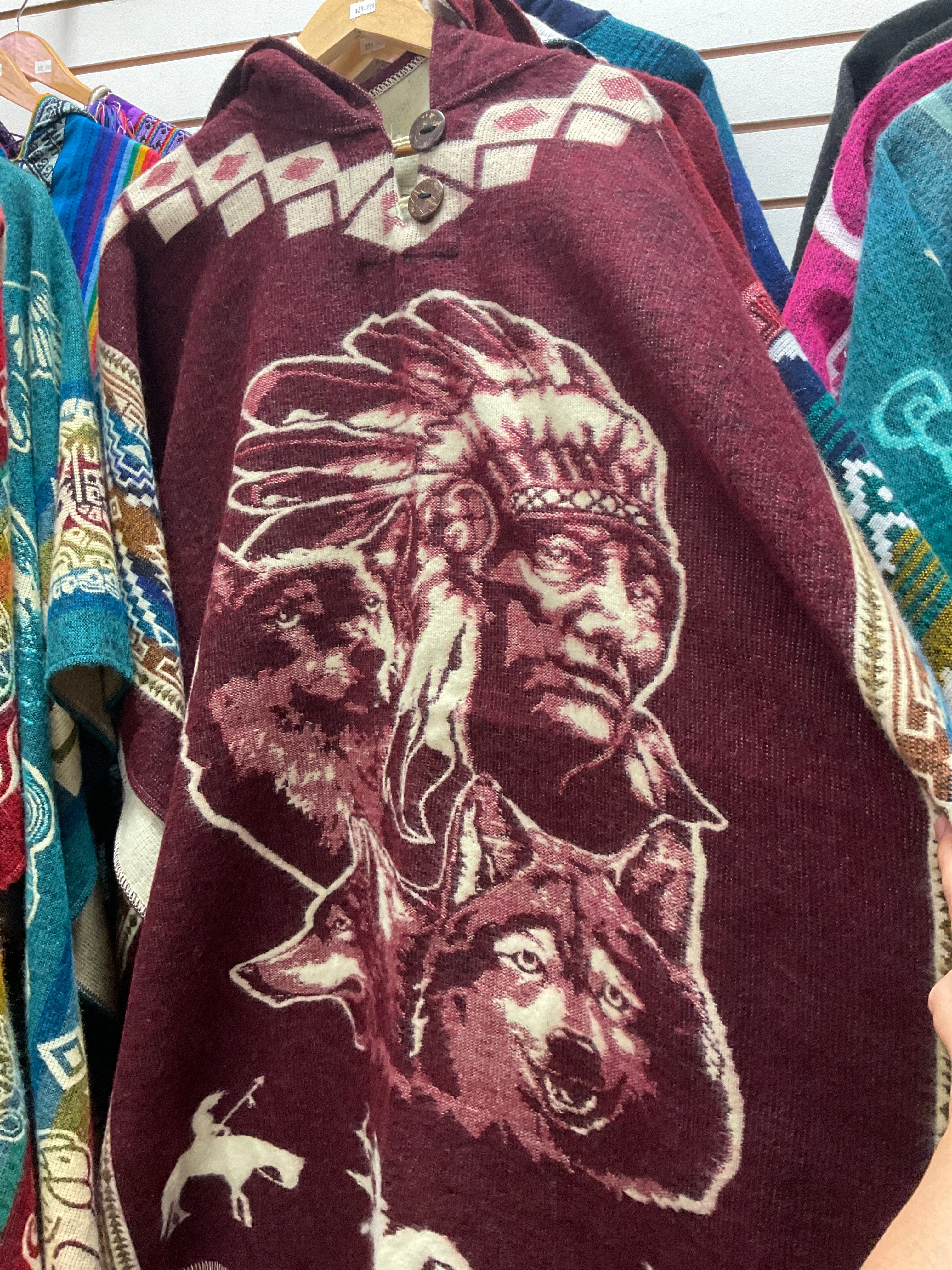 Poncho de Lana de Alpaca con Capucha - Nativo Americano
