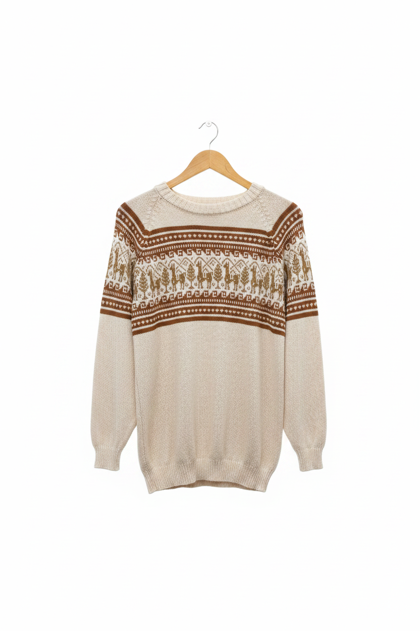 Llama Motif Alpaca Crewneck Sweater