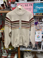 Baby Alpaca zip up cardigan , llama pattern