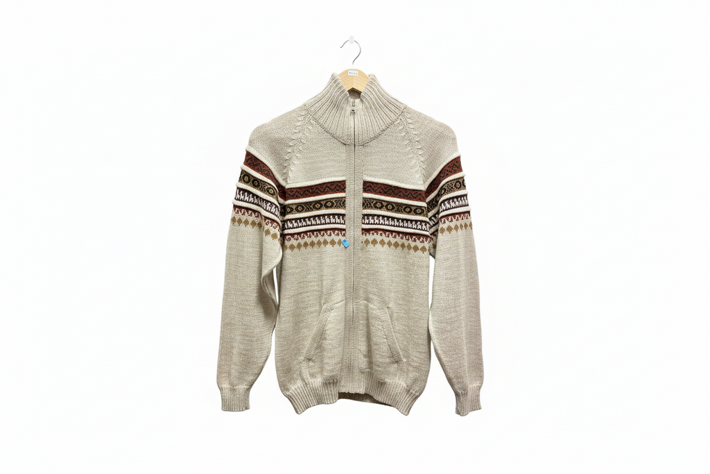 Baby Alpaca zip up cardigan , llama pattern