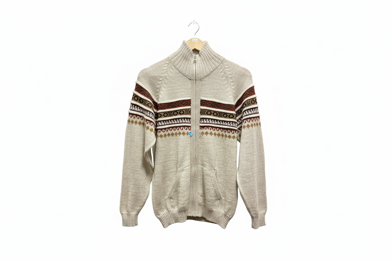 Baby Alpaca zip up cardigan , llama pattern