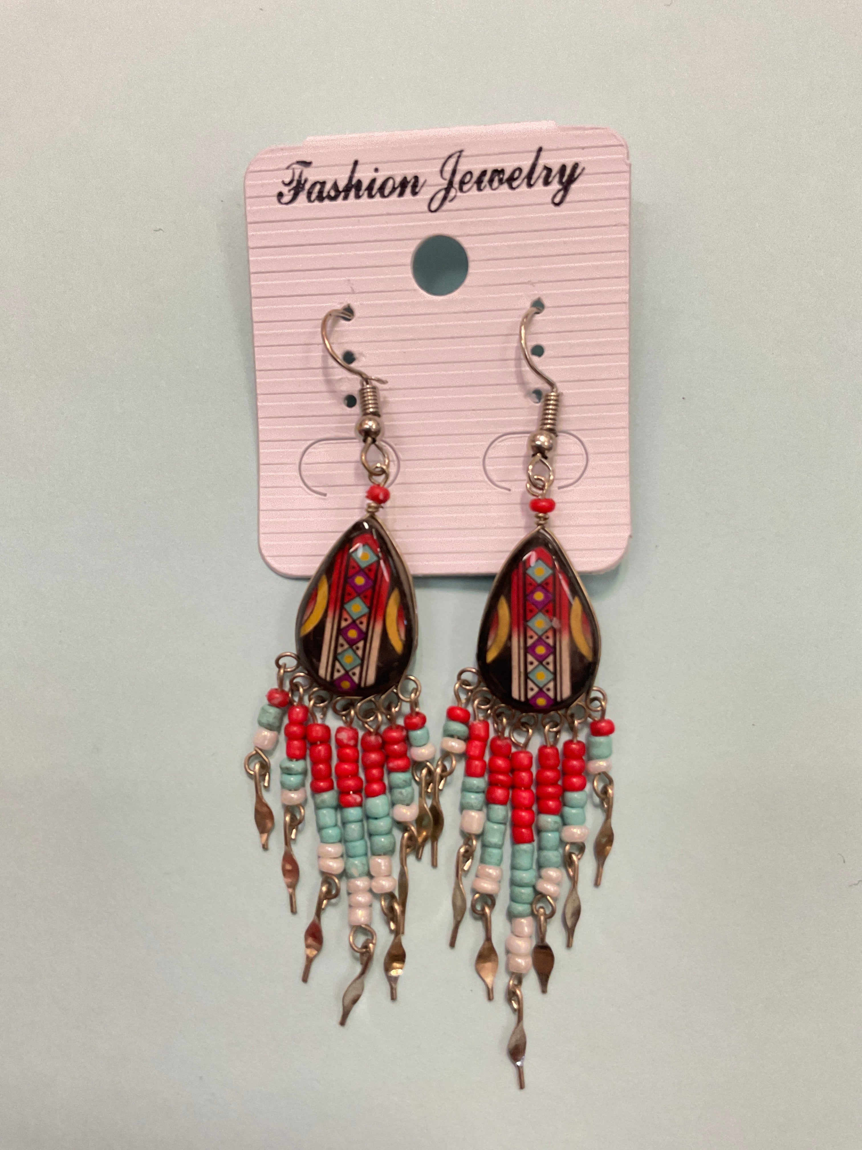 Hand Painted Tribal Earrings