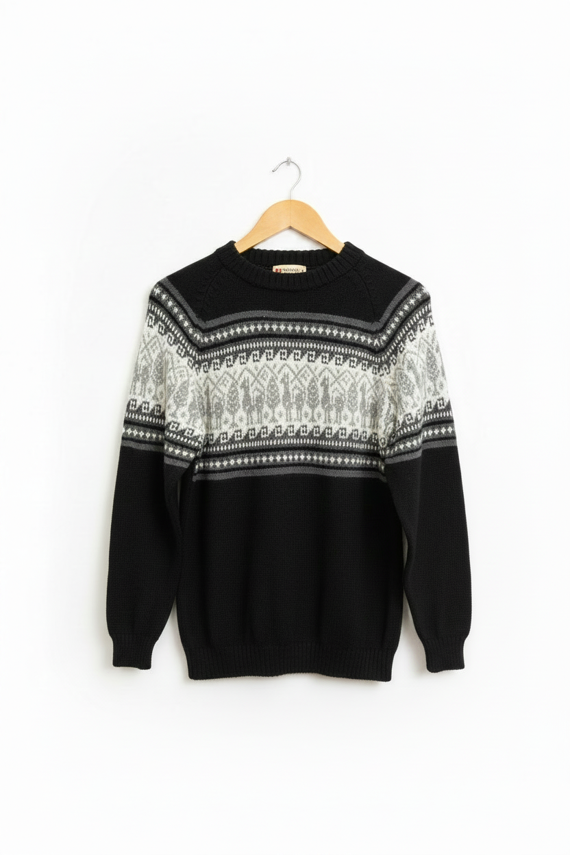 Llama Motif Alpaca Crewneck Sweater