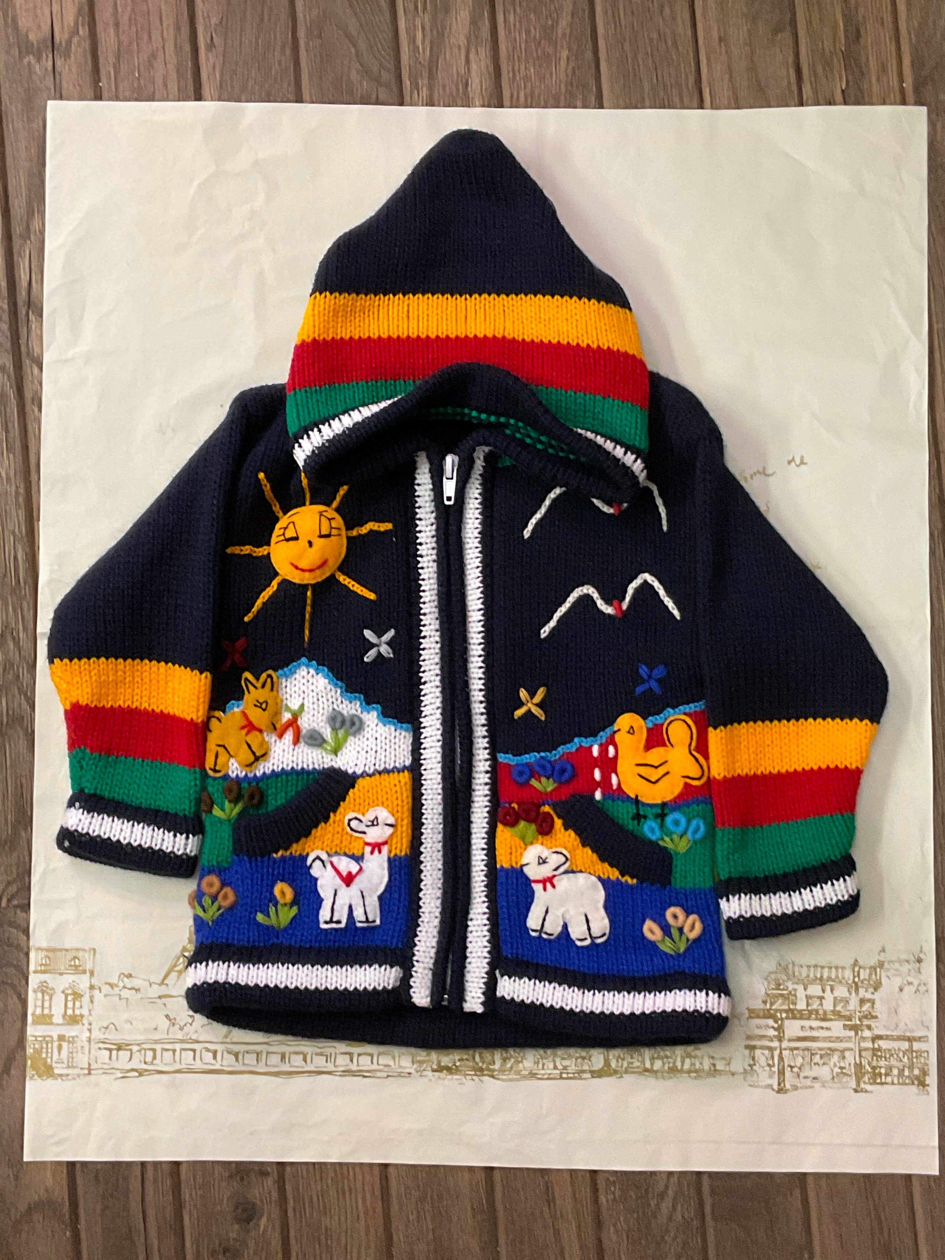 Children’s Hand-Knit Wool Cardigan Sweater  – Peruvian Artisan Made