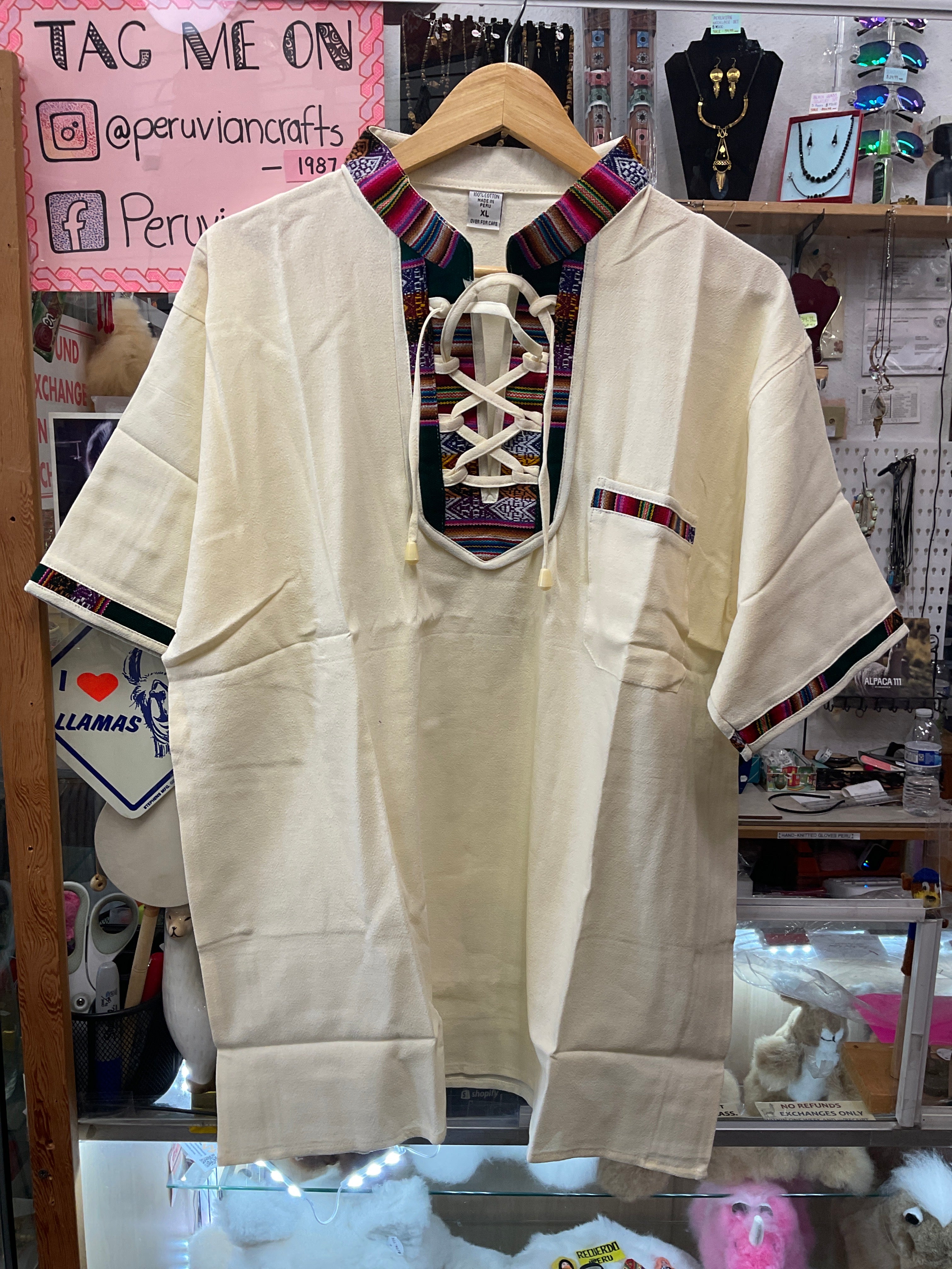 Men’s Peruvian Cotton Shirt lace collar  (Camisa Cerrada)