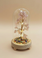 Mineral Stone Tree of Life with Glass Cover & LED Light