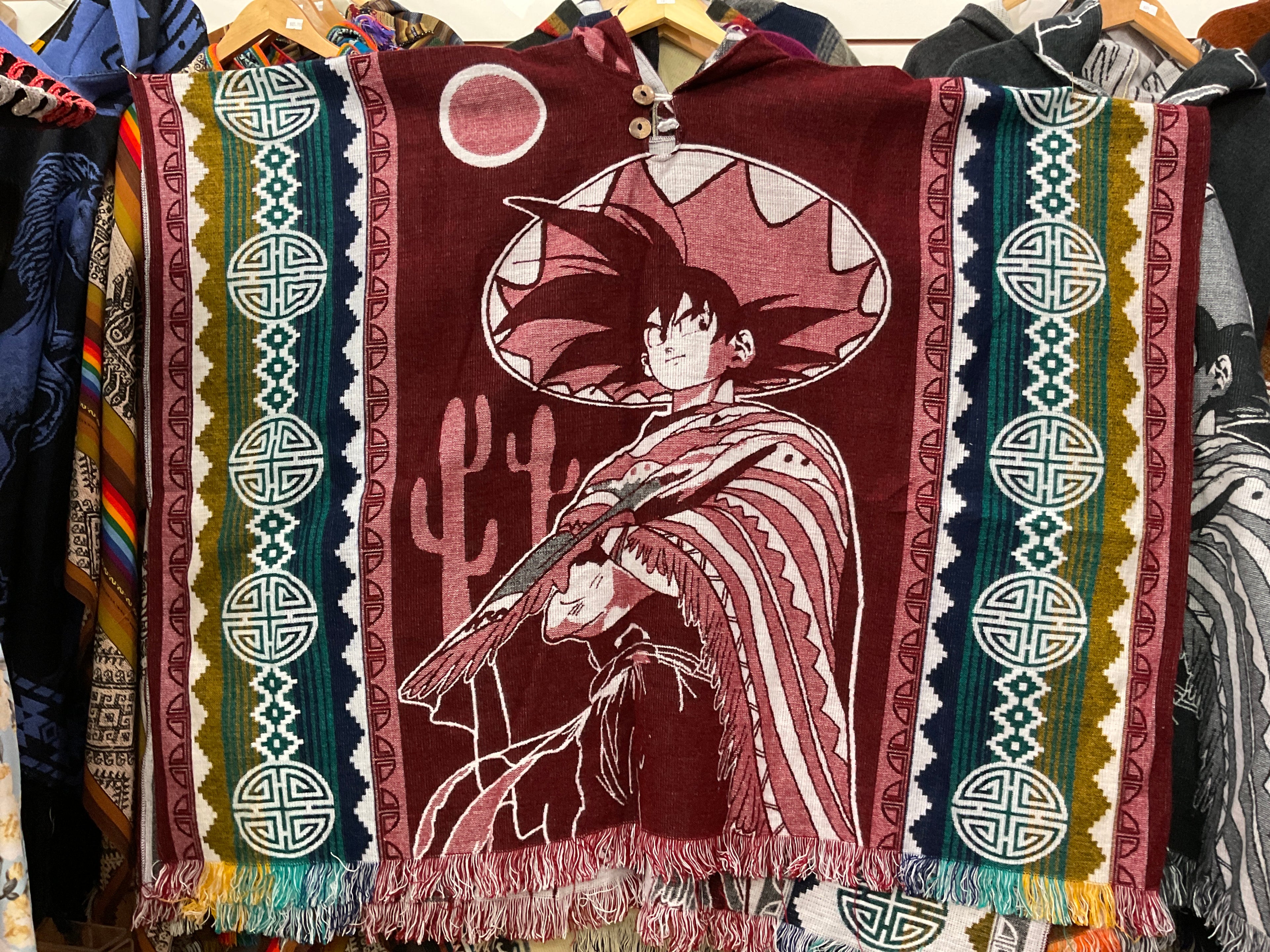 Alpaca Wool Poncho with Hood - Dragon Ball Z