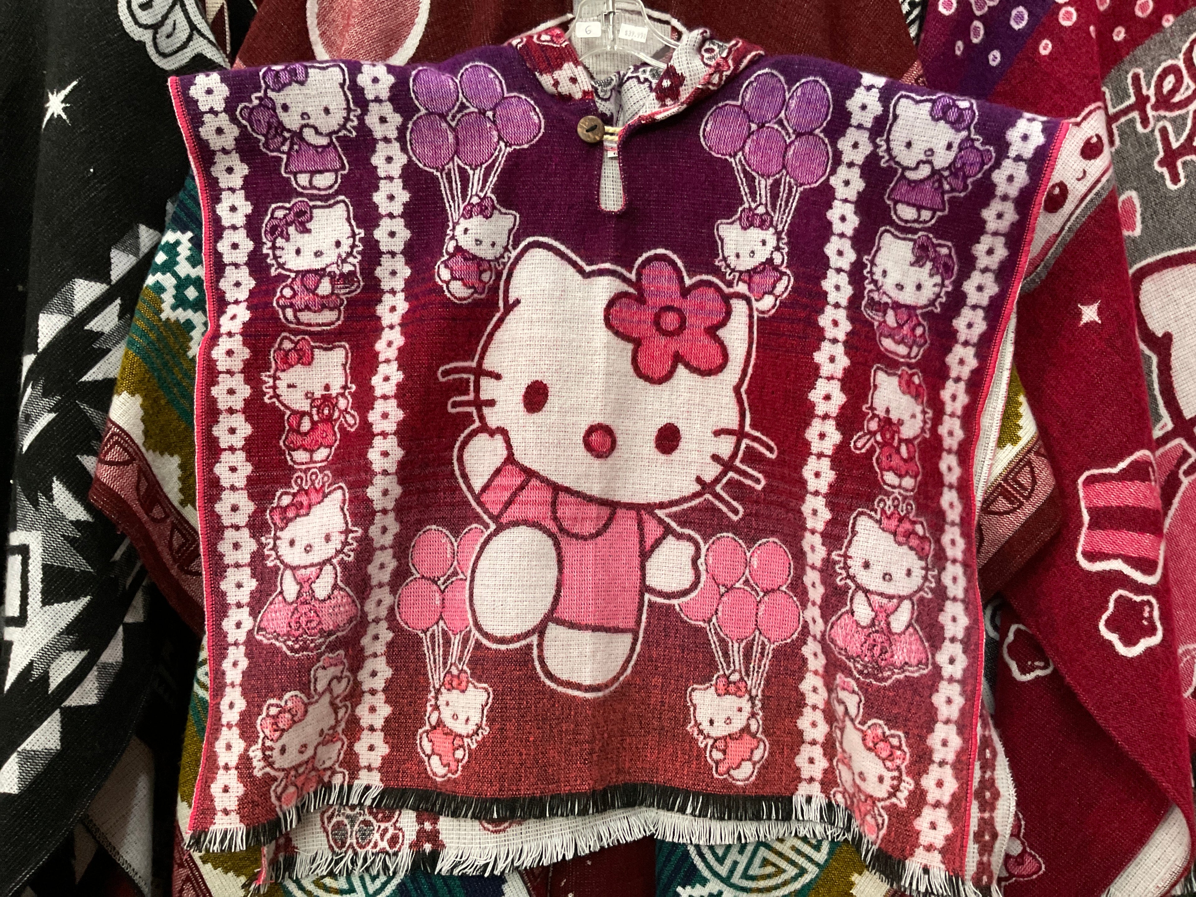 Children’s Alpaca Wool Poncho with Hood - Hello Kitty