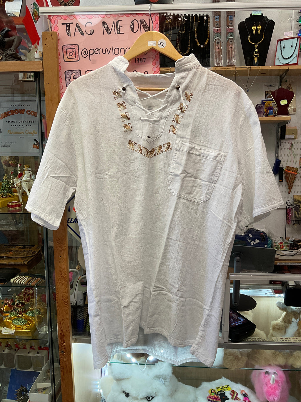 Man embroidered Cotton Shirt lace collar  (Camisa Cerrada)