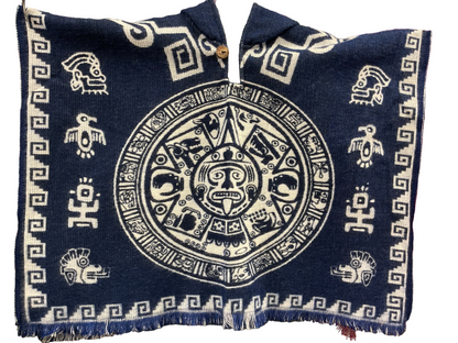 Kid’s Alpaca Wool Poncho with Hood - Aztec