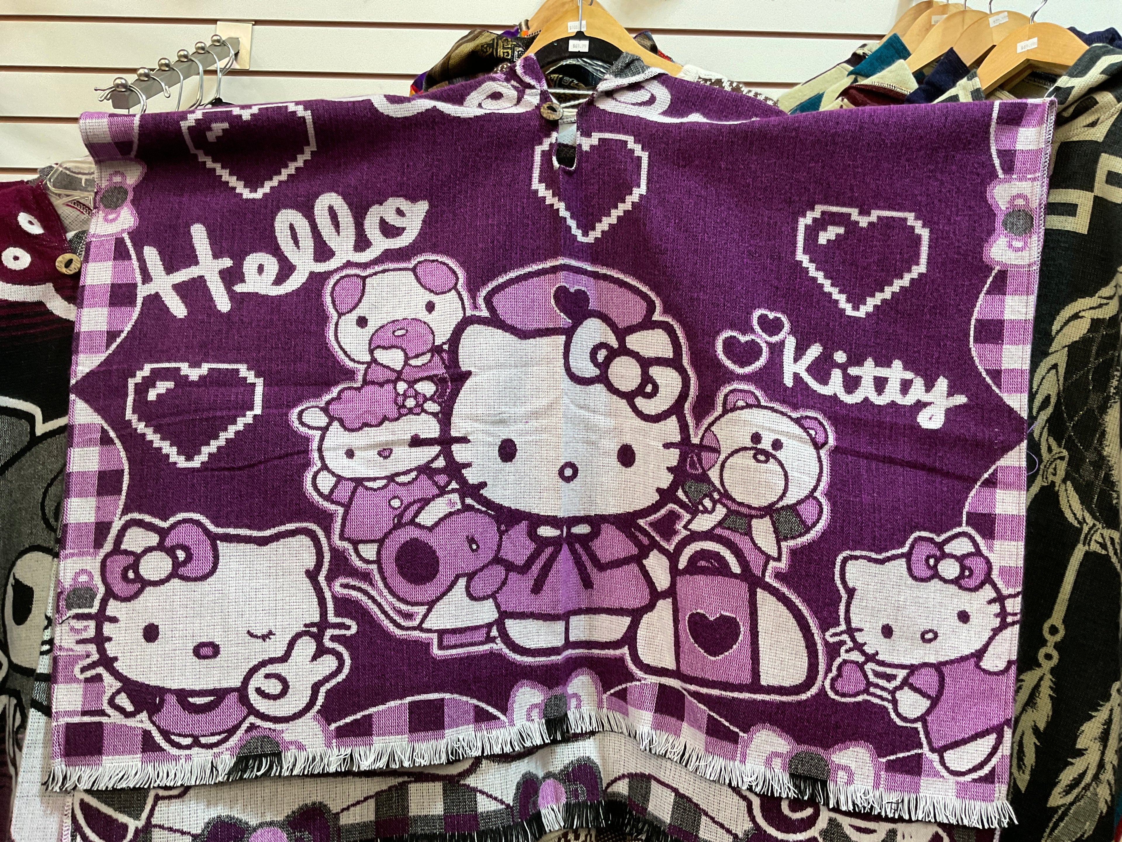 Youth Alpaca Wool Poncho with Hood - Hello Kitty