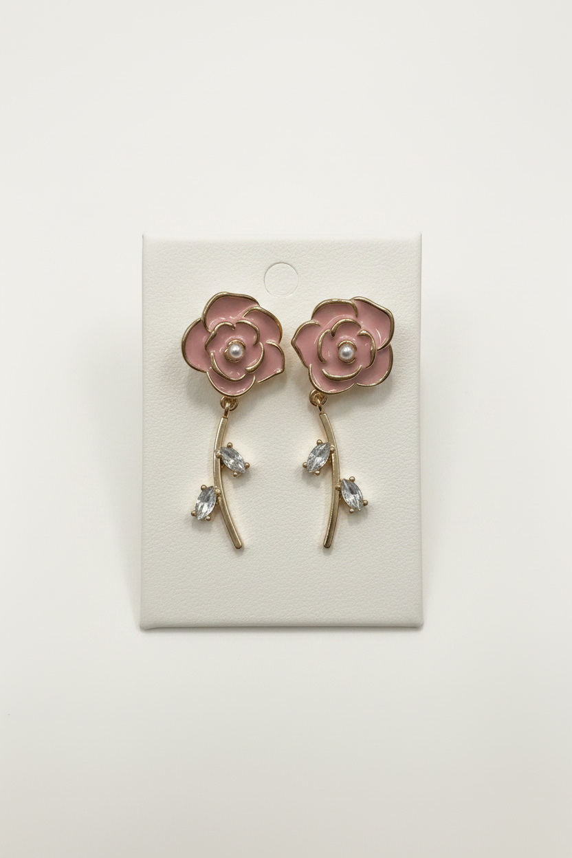 Pink and Gold Flower Earrings