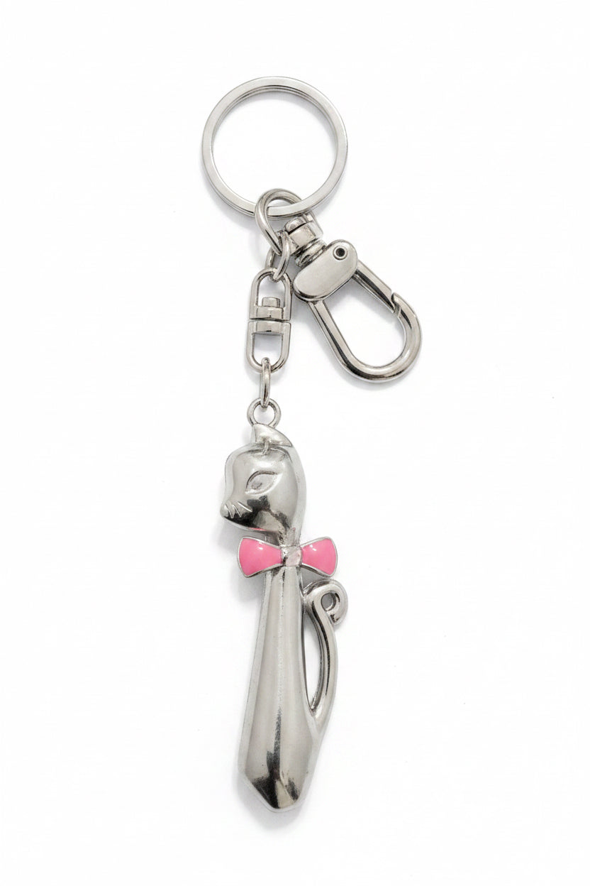 Silver Toned Cat Keychain