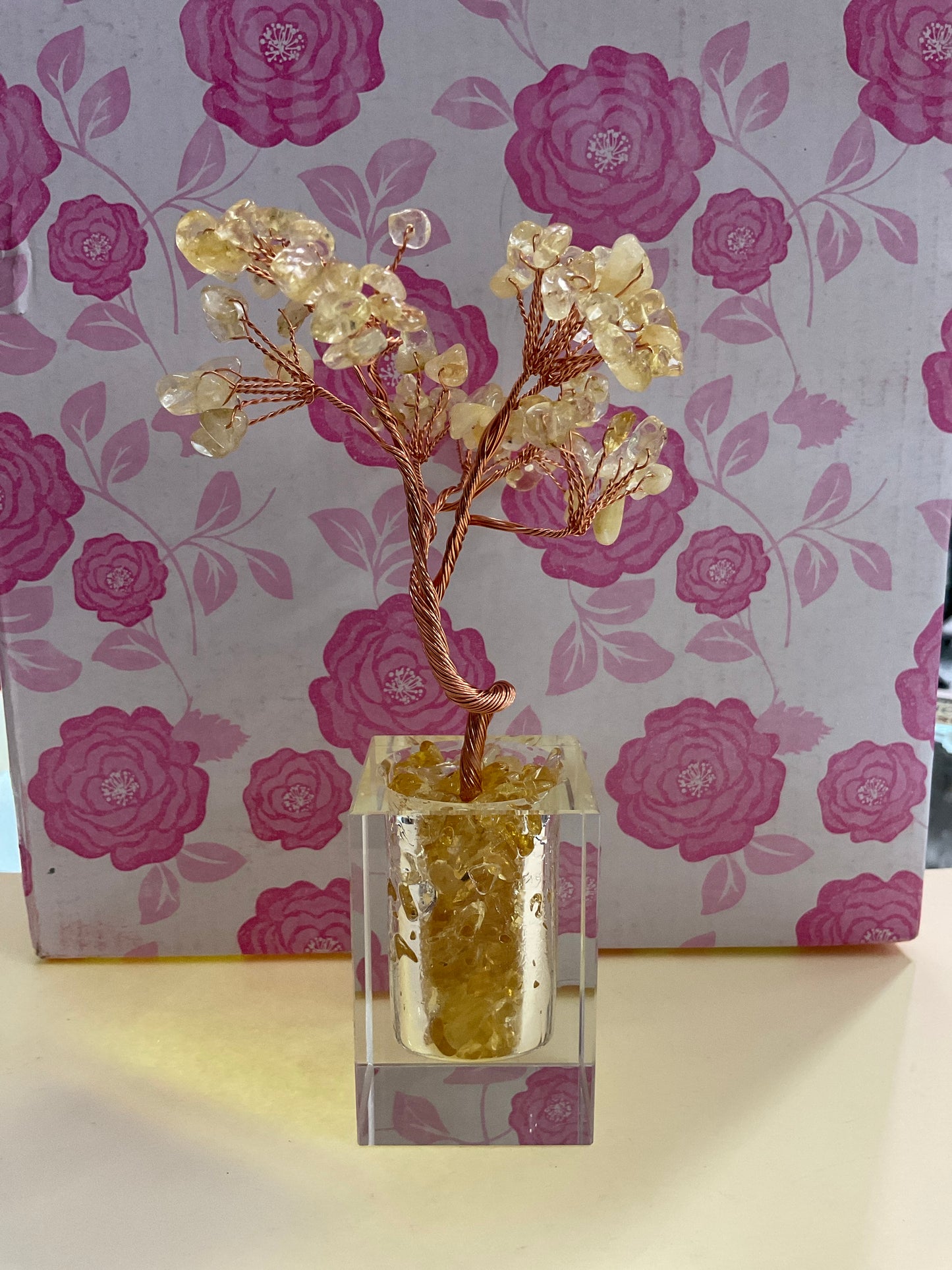 Mineral/Stone Tree of Life in Square Glass