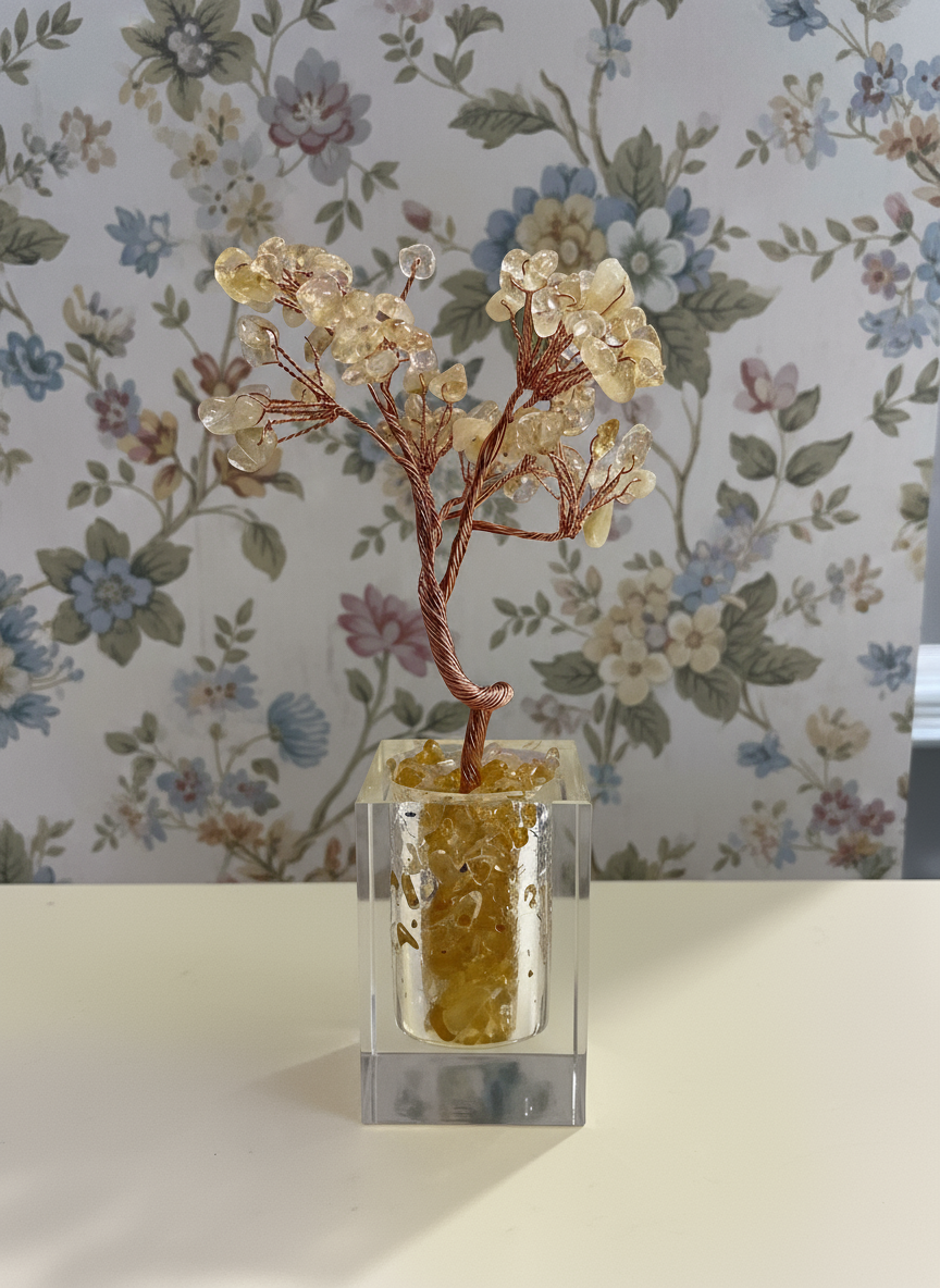 Mineral/Stone Tree of Life in Square Glass