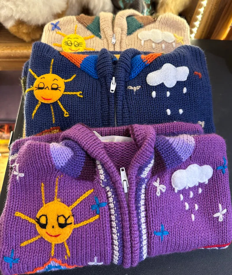 Children’s Hand-Knit Wool Cardigan Sweater  – Peruvian Artisan Made