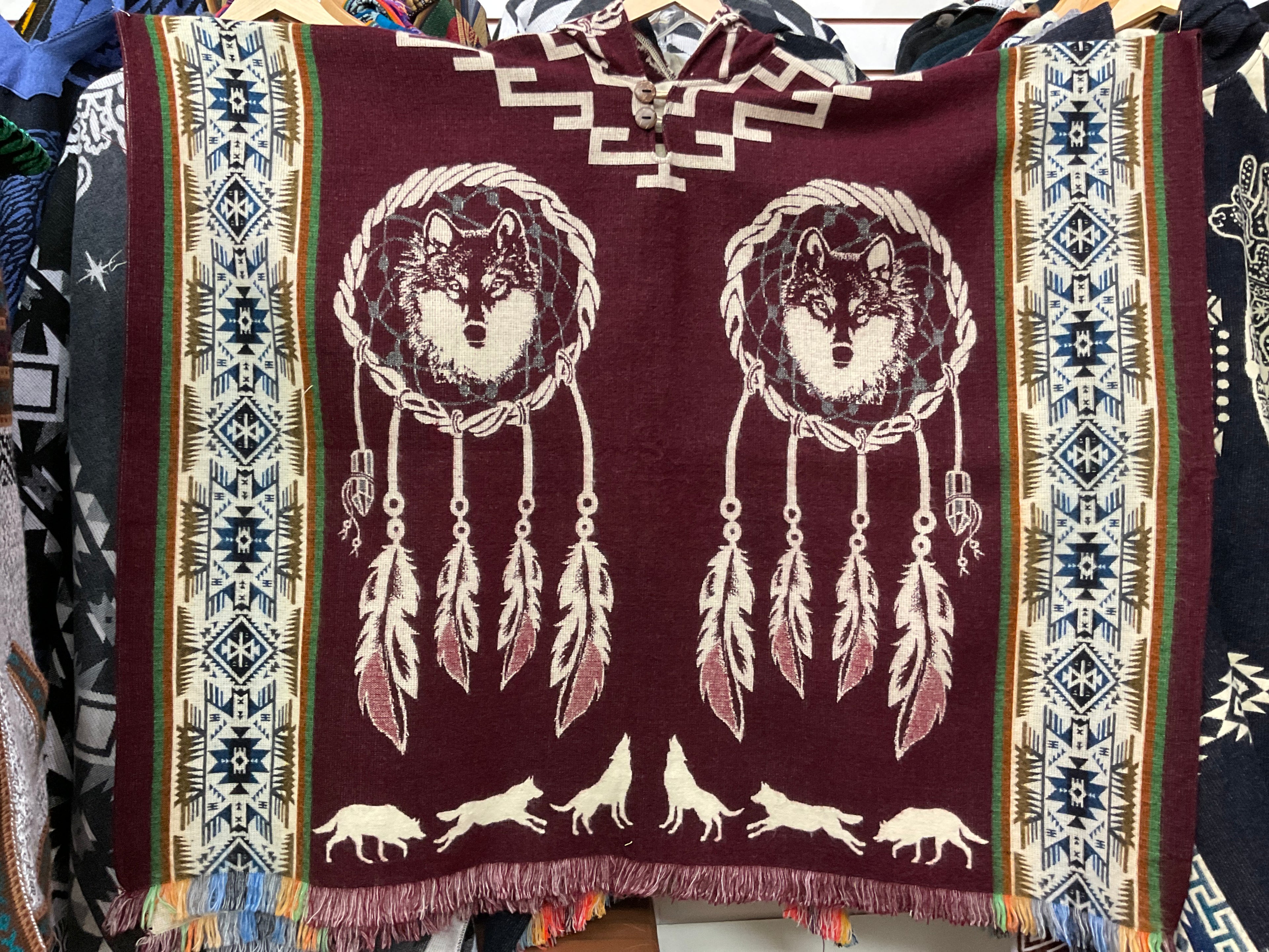 Alpaca Wool Poncho with Hood - Wolf