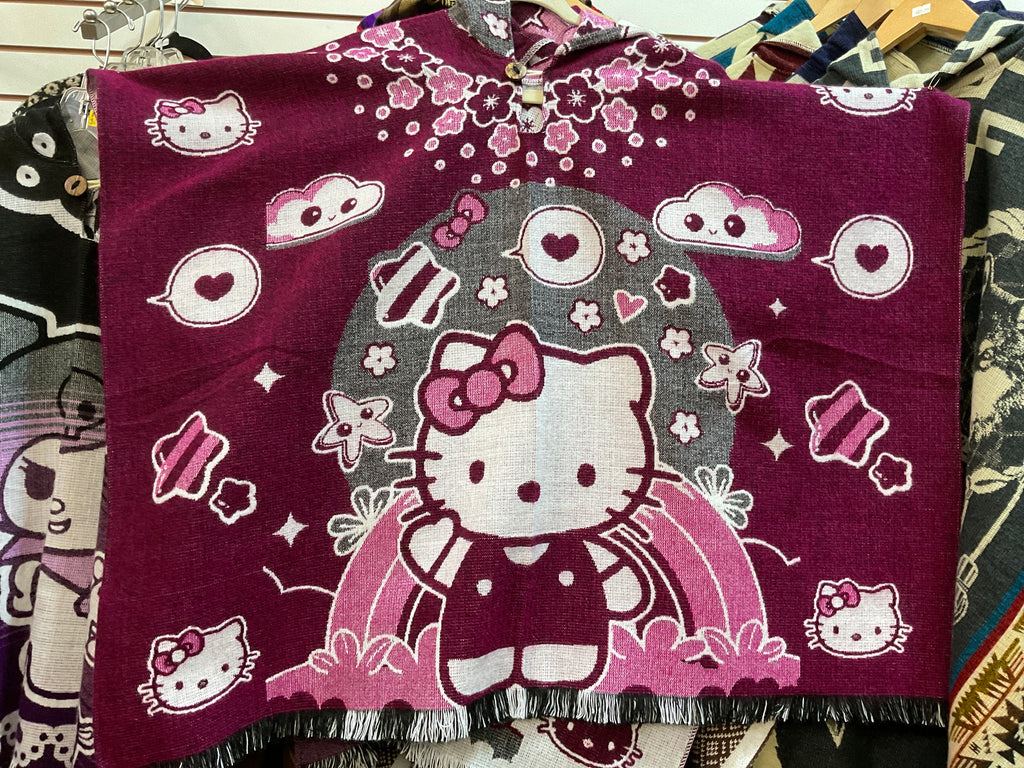 Youth Alpaca Wool Poncho with Hood - Hello Kitty