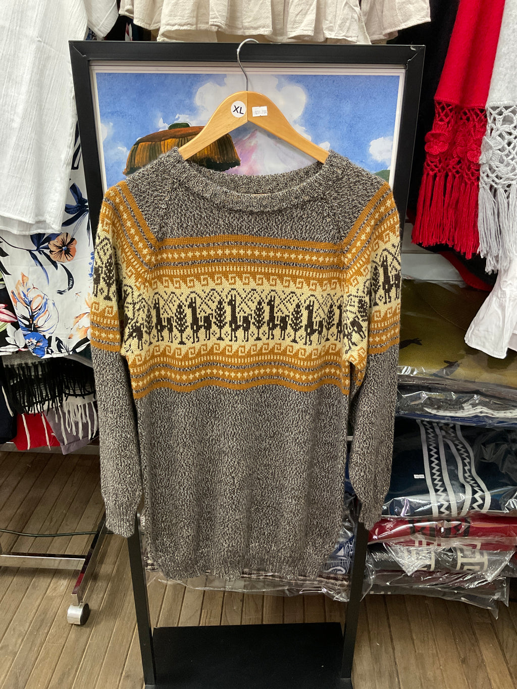 Llama Motif Alpaca Crewneck Sweater