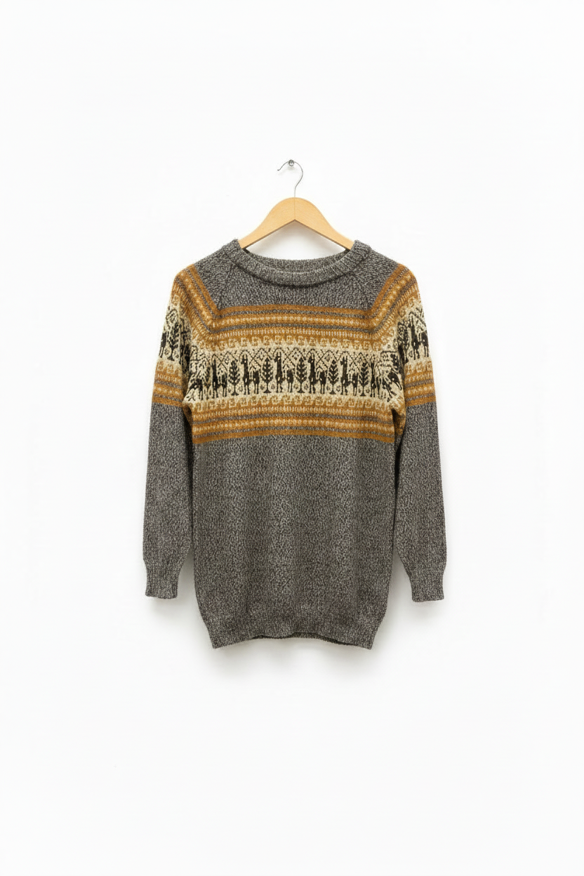 Llama Motif Alpaca Crewneck Sweater
