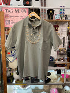 Man embroidered Cotton Shirt lace collar  (Camisa Cerrada)
