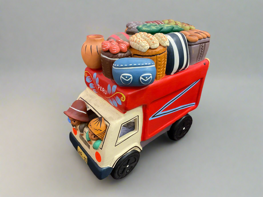 Peru Clay Bus Folk Art Sculpture