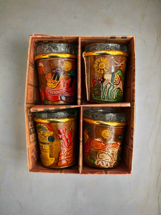Set of 4 Artisan Shot Glasses Leather