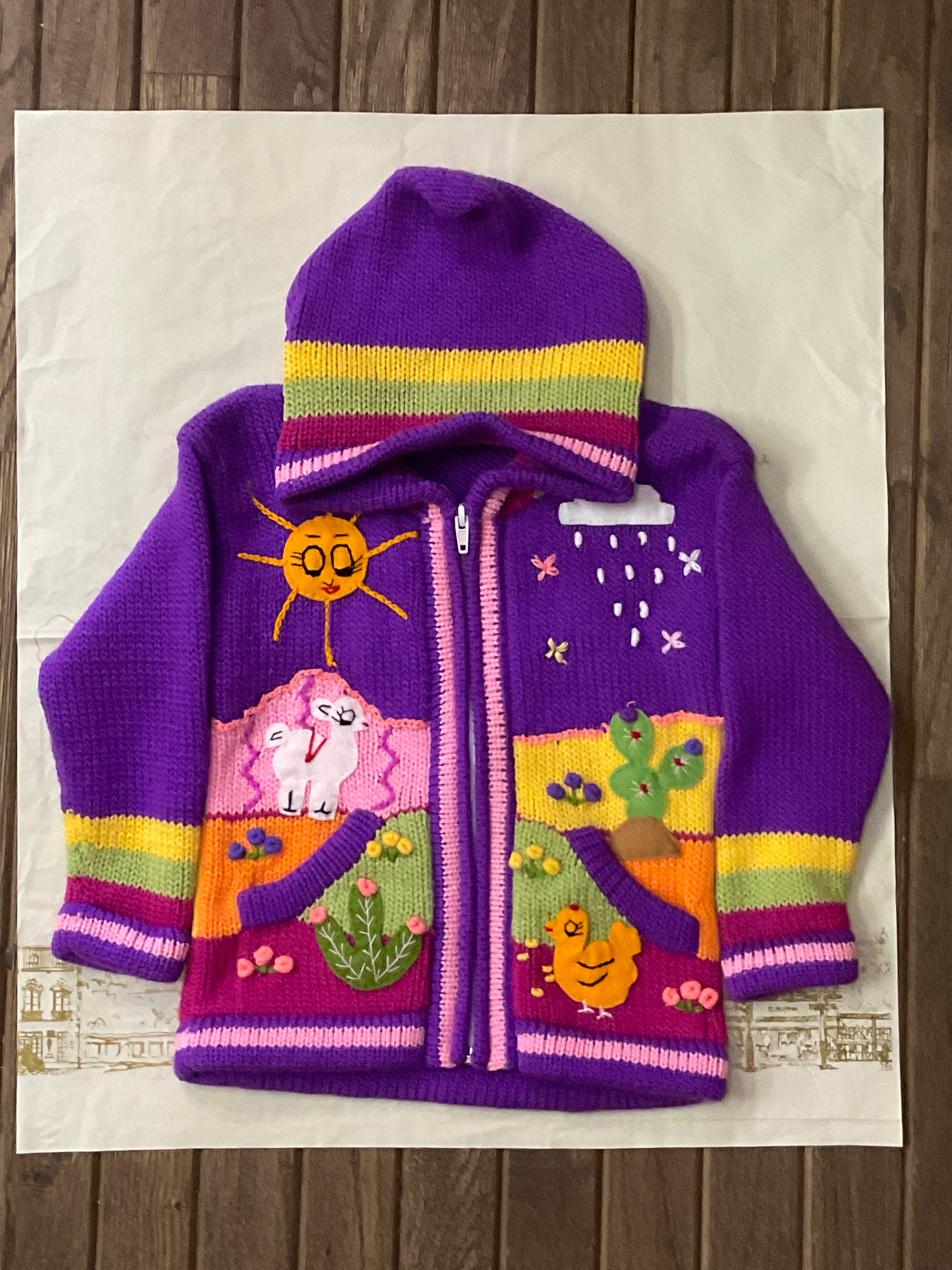 Children’s Hand-Knit Wool Cardigan Sweater  – Peruvian Artisan Made