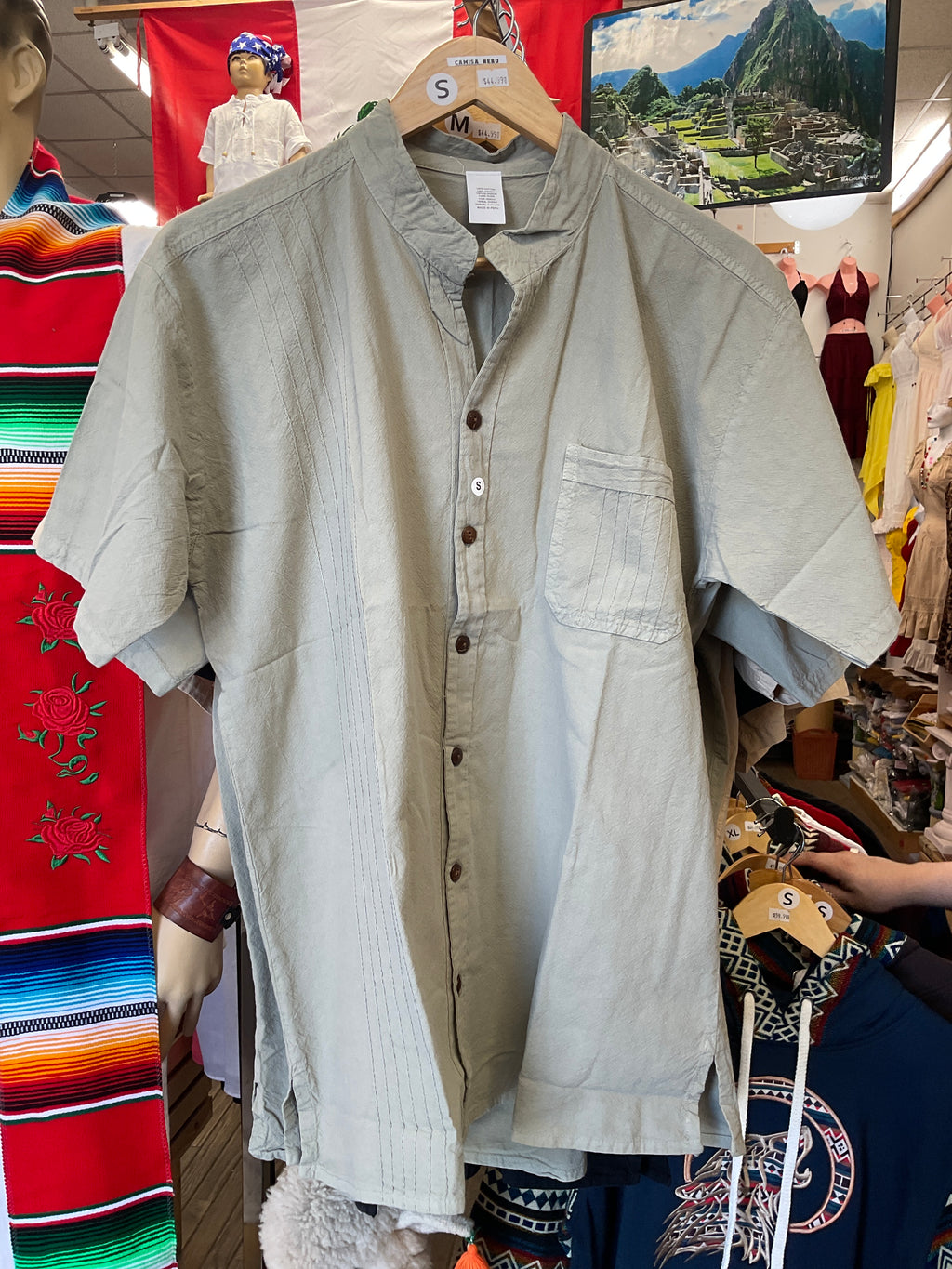 Button up organic cotton shirt noncollar “neru” (Camisa Abierta neru)