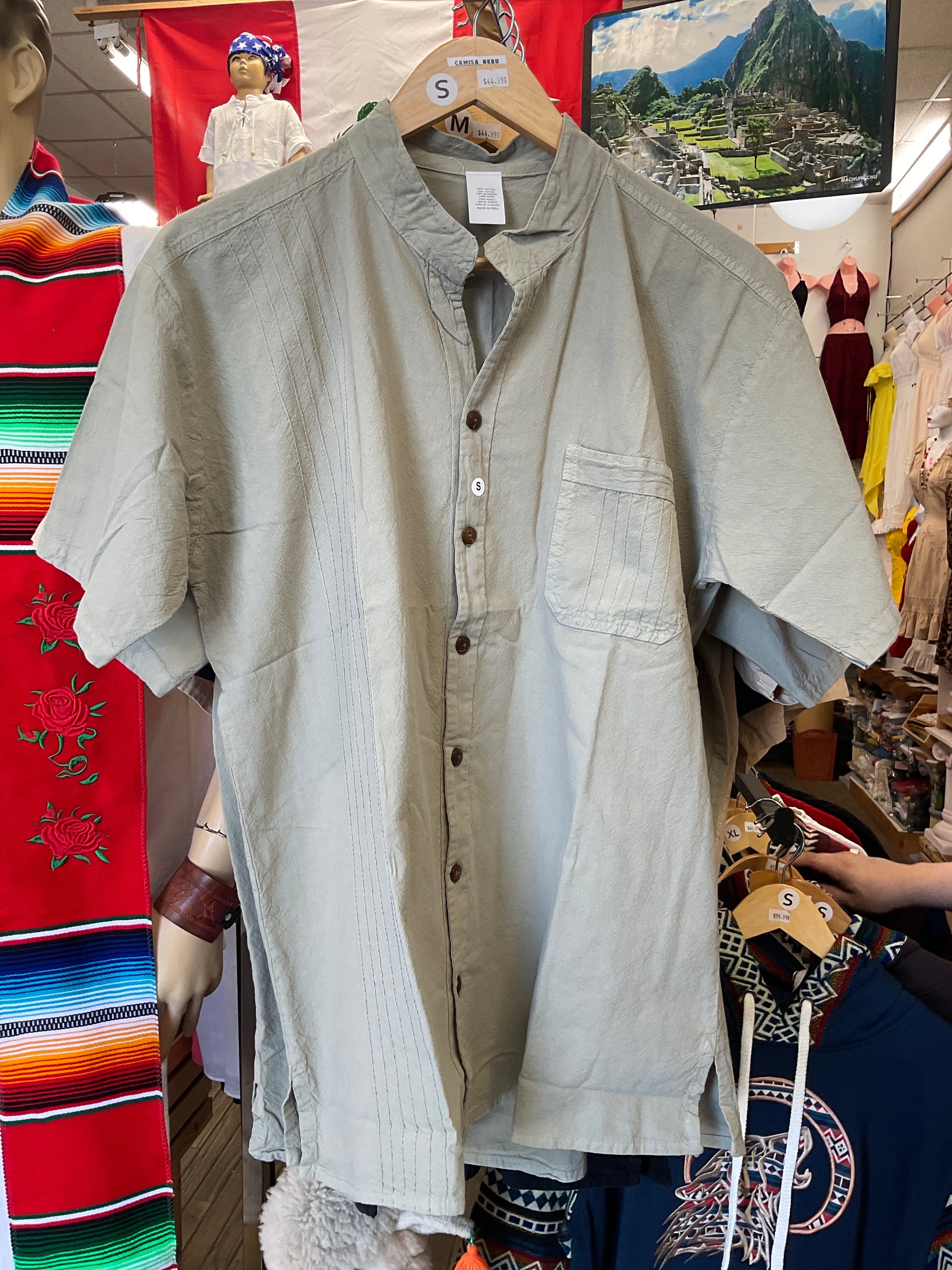 Button up organic cotton shirt noncollar “neru” (Camisa Abierta neru)