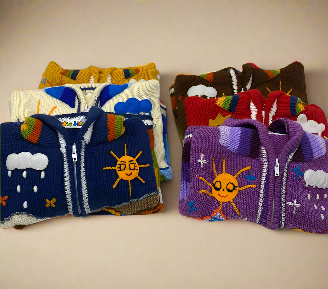 Children’s Hand-Knit Wool Cardigan Sweater  – Peruvian Artisan Made