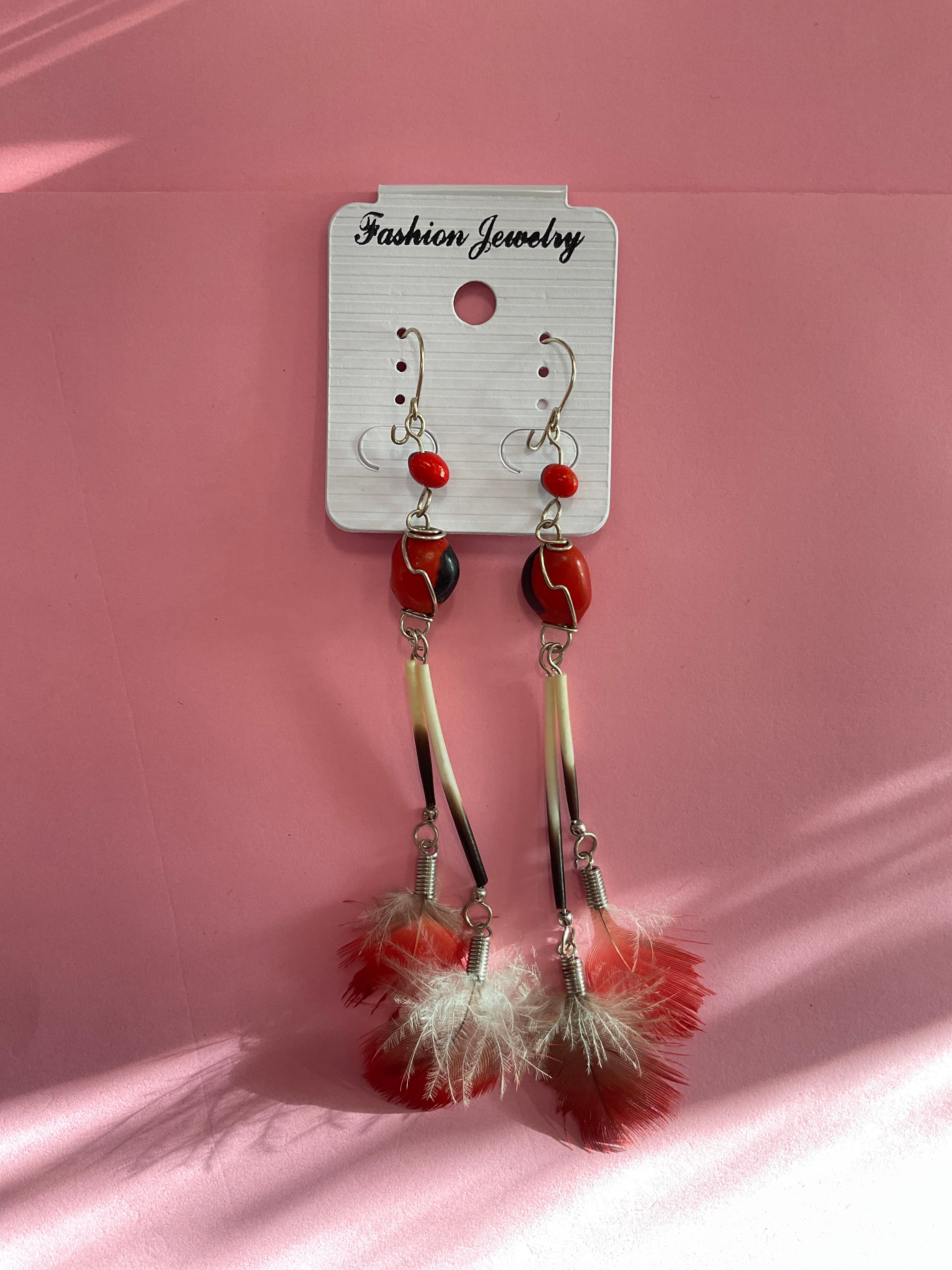 Huayruro Earrings with Feather
