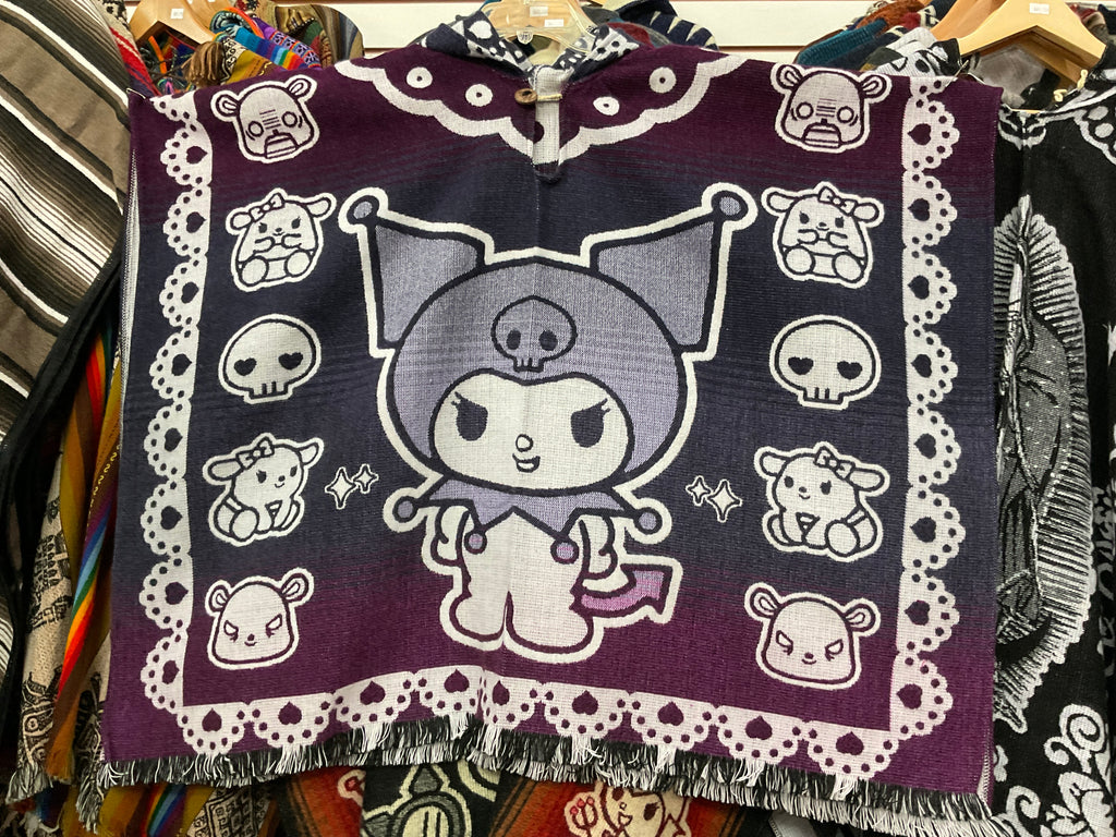 Youth Alpaca Wool Poncho with Hood - Kuromi