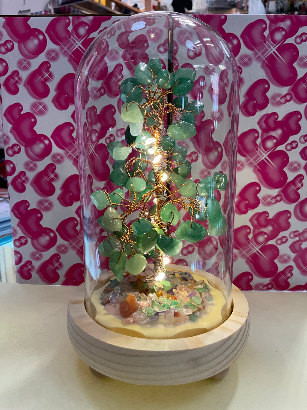 Mineral Stone Tree of Life with Glass Cover & LED Light
