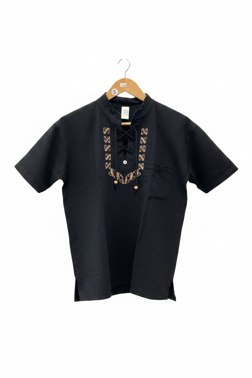 Man embroidered Cotton Shirt lace collar  (Camisa Cerrada)