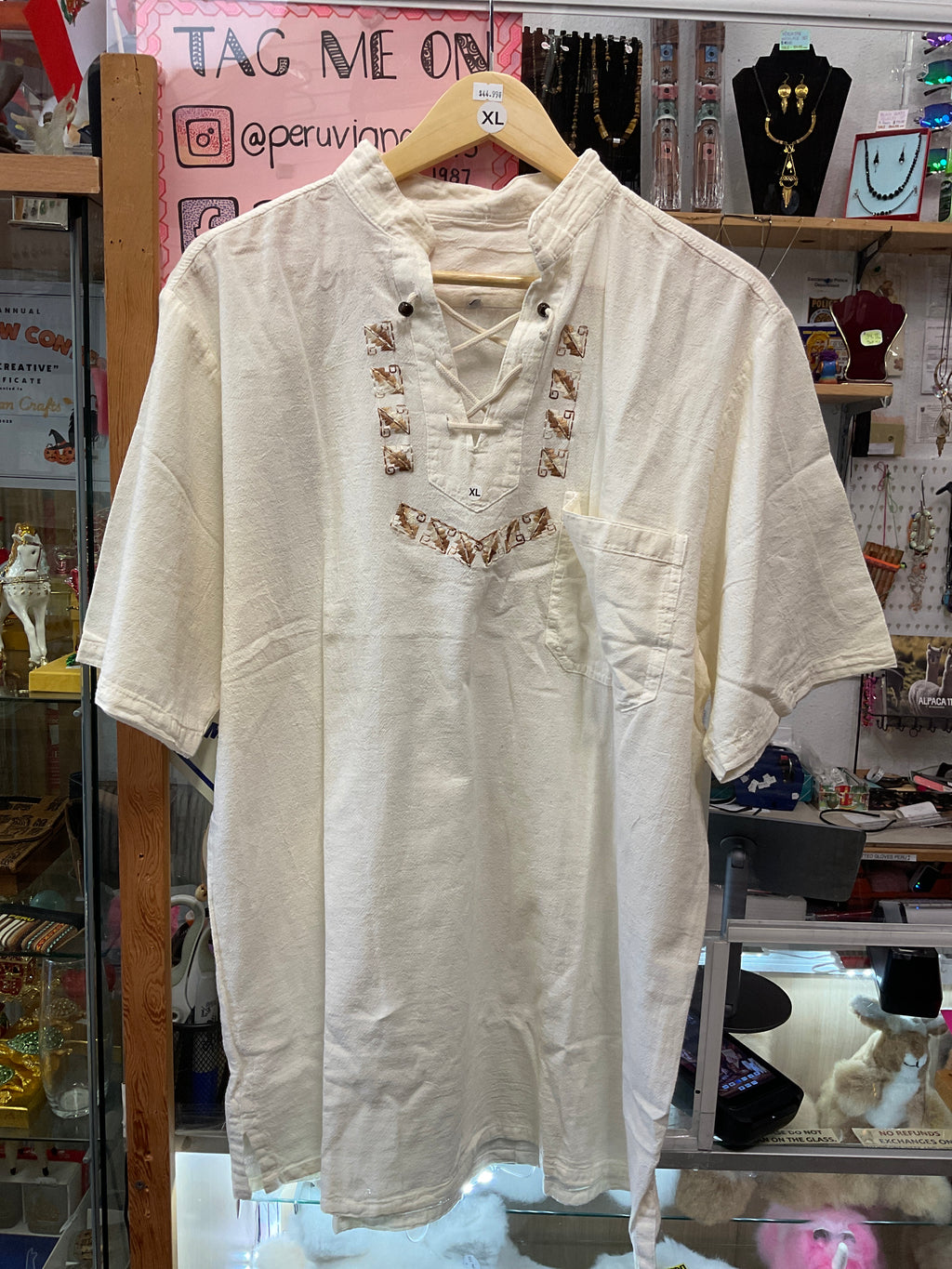 Man embroidered Cotton Shirt lace collar  (Camisa Cerrada)