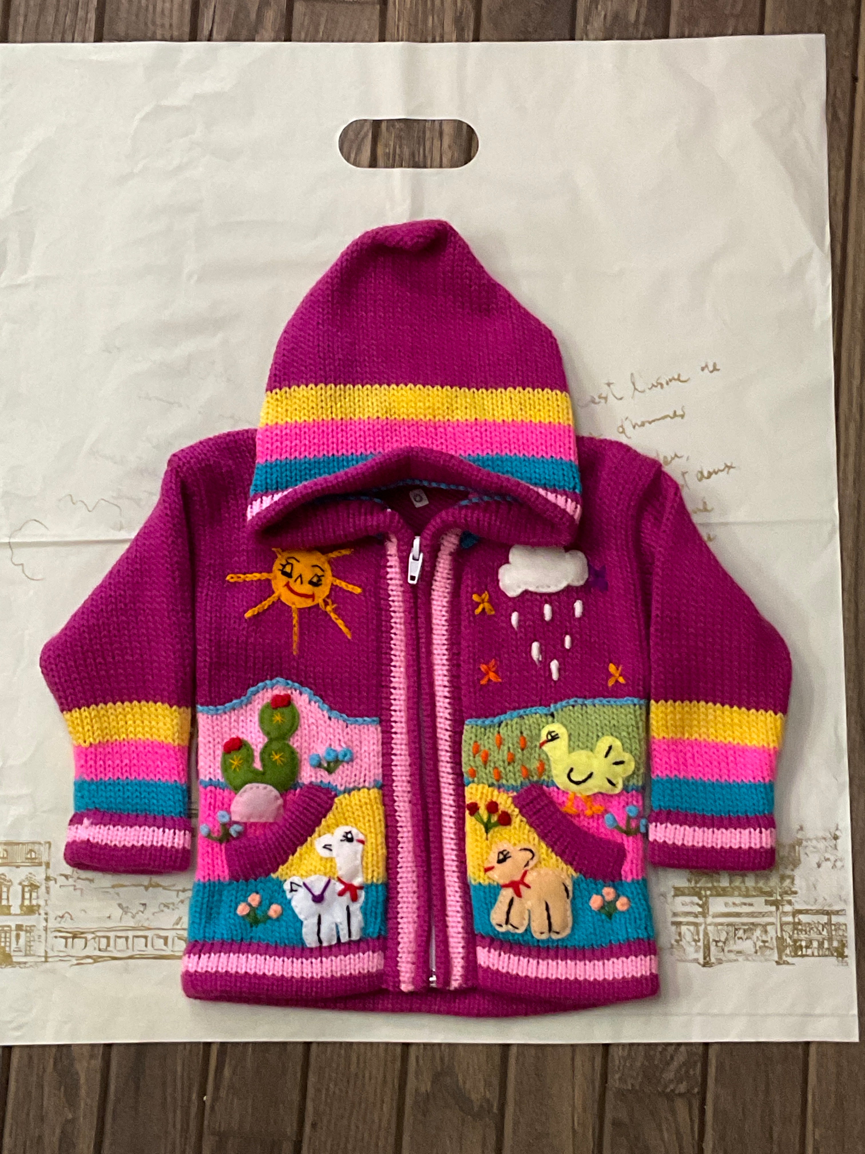 Children’s Hand-Knit Wool Cardigan Sweater  – Peruvian Artisan Made