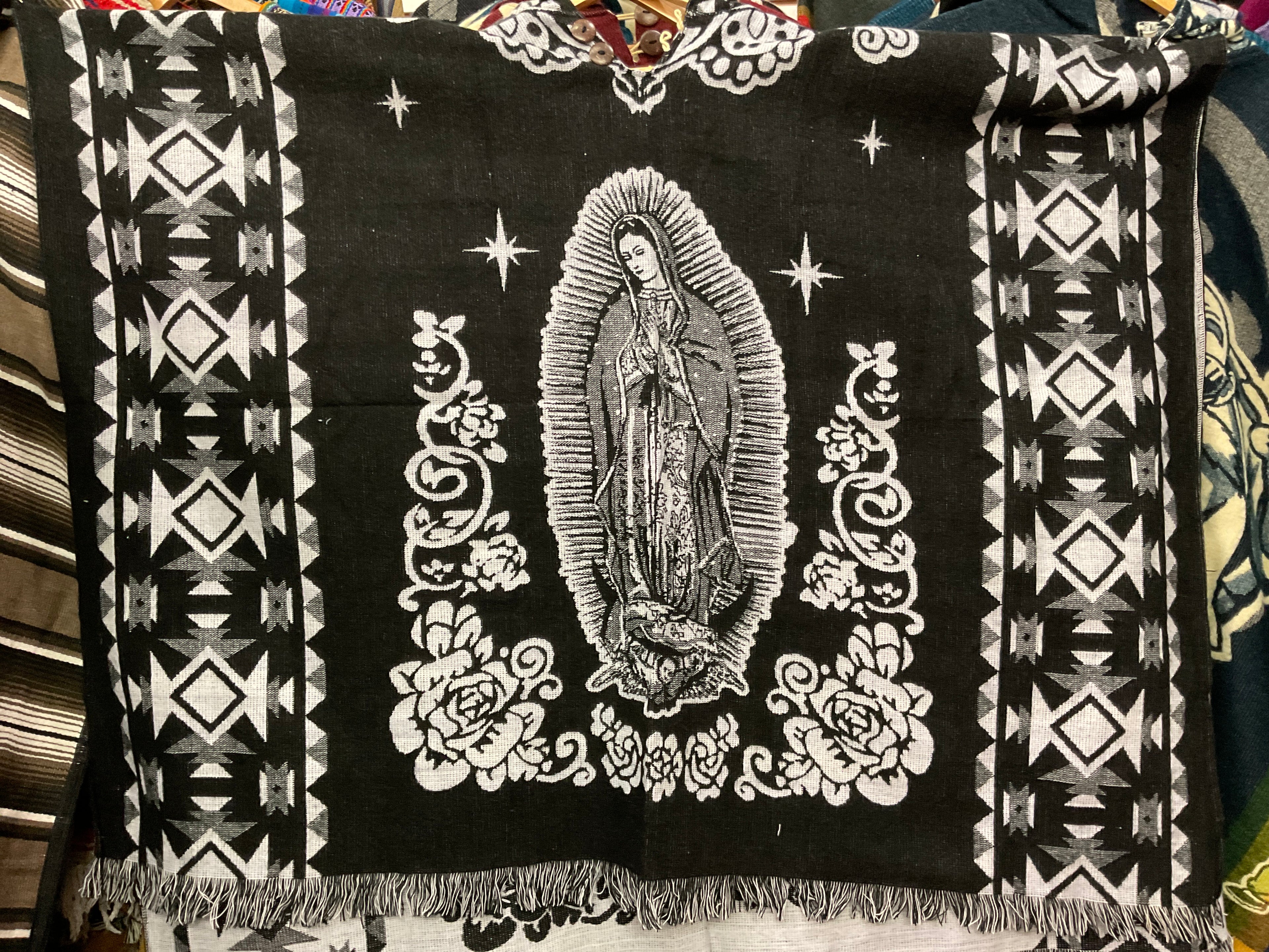 Alpaca Wool Poncho with Hood - Virgen de Guadalupe