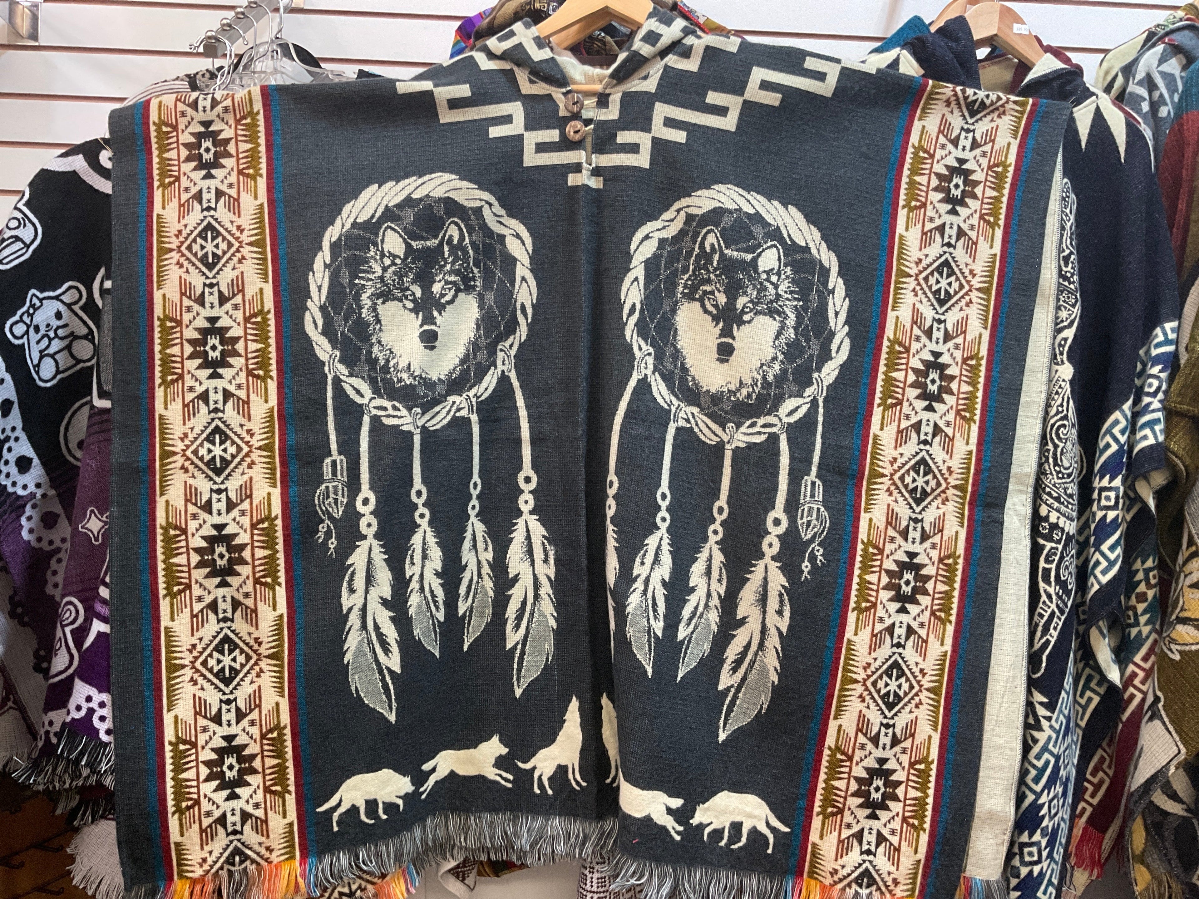 Alpaca Wool Poncho with Hood - Wolf