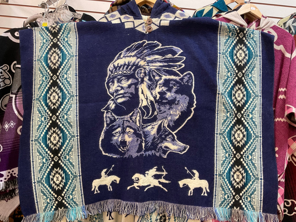 Alpaca Wool Poncho with Hood - Wolf