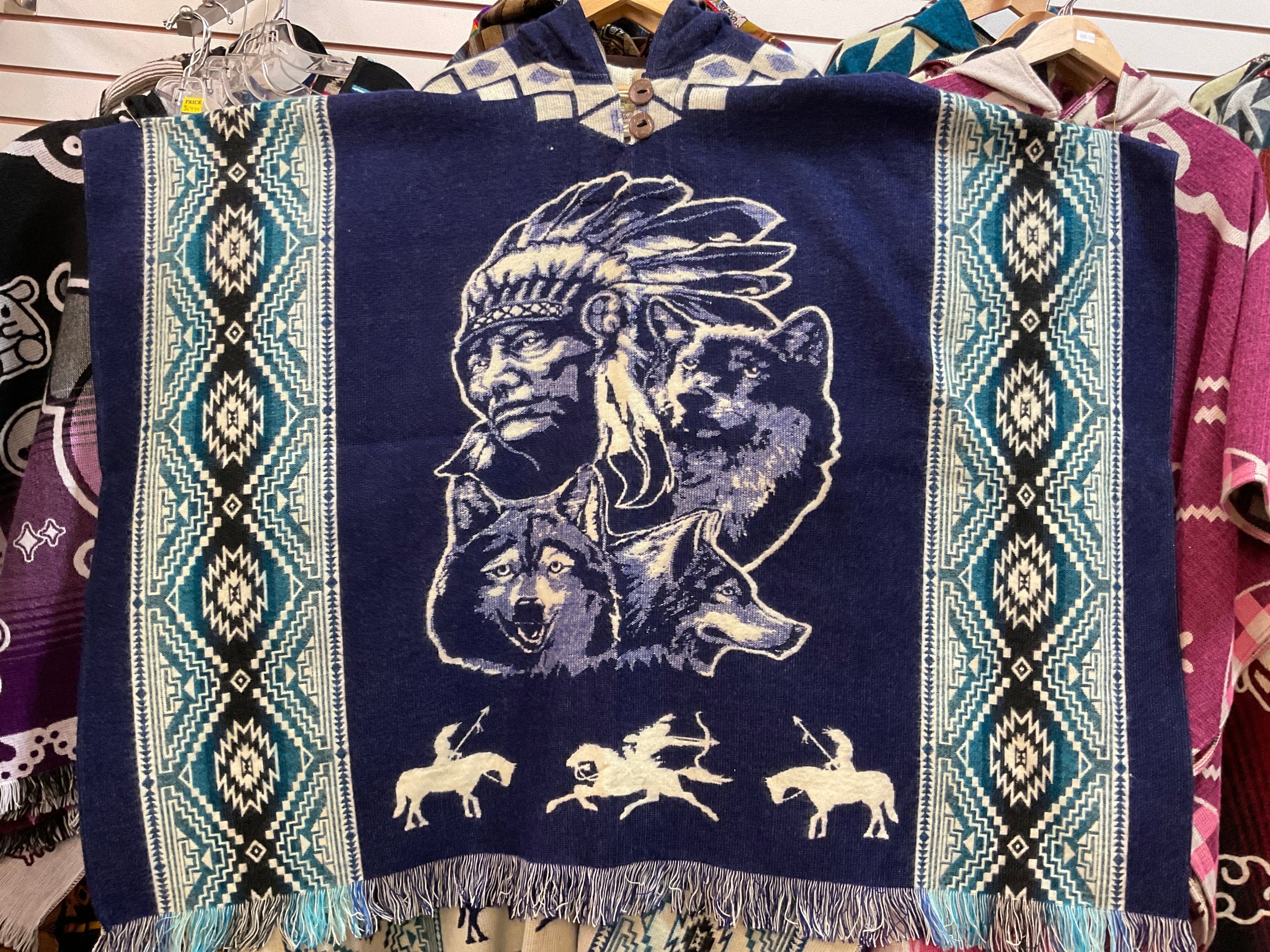 Alpaca Wool Poncho with Hood - Native American