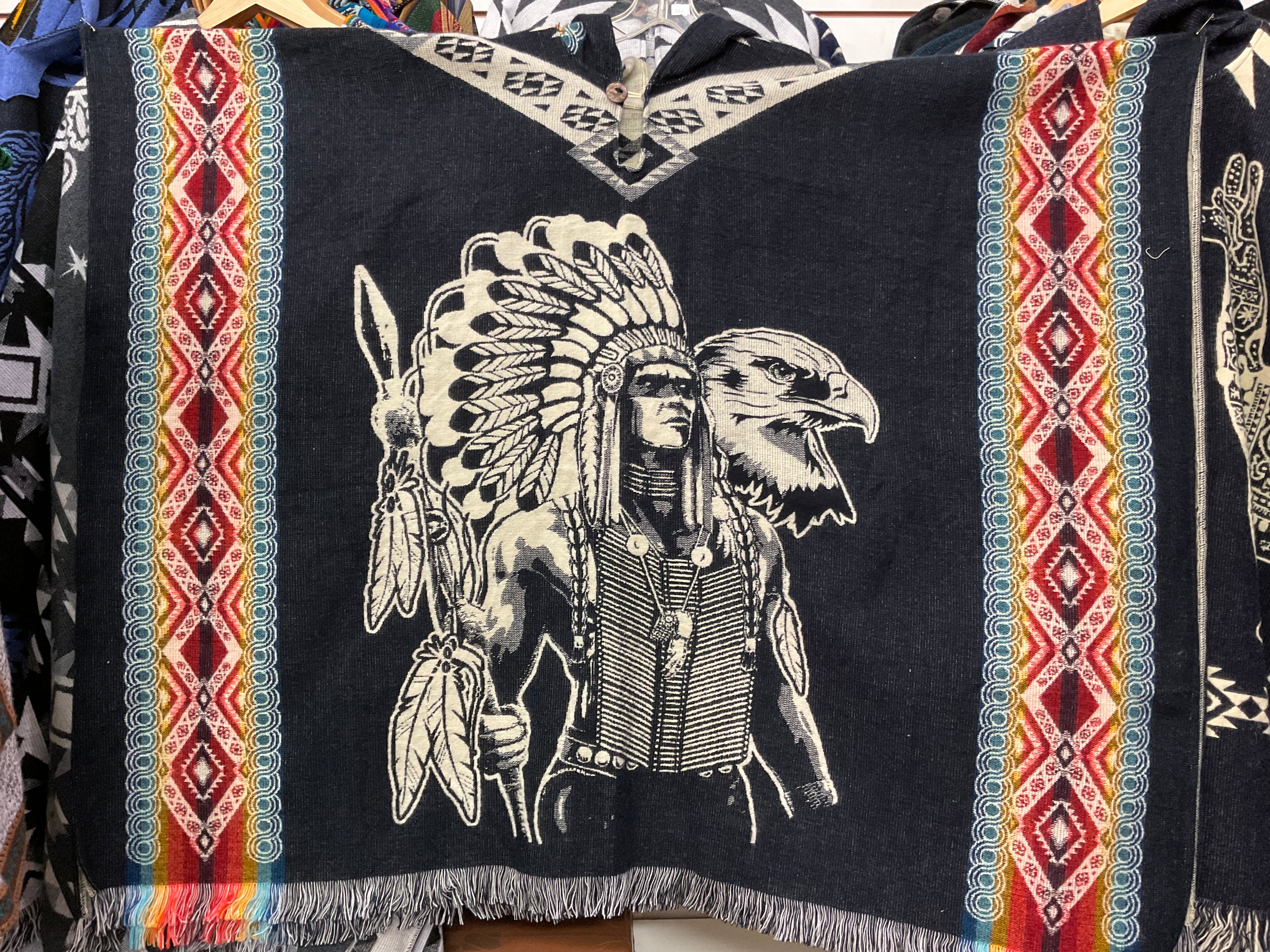 Alpaca Wool Poncho with Hood - Native American