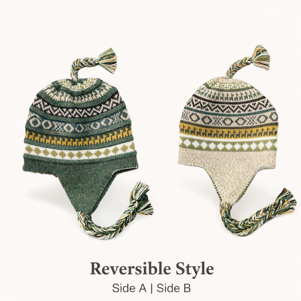 Baby Alpaca Reversible Chullo Hats – Peruvian Andean Earflap Beanies