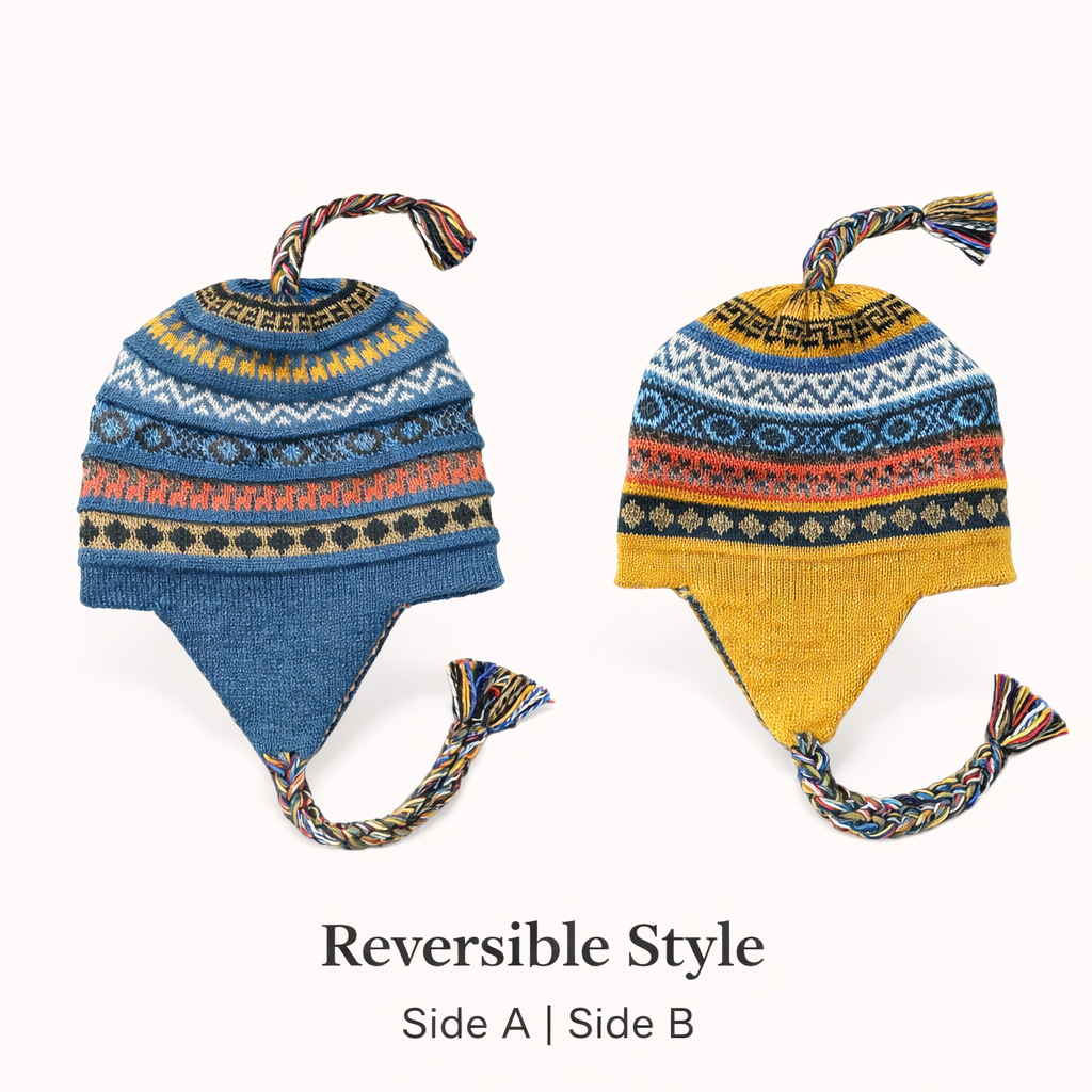 Baby Alpaca Reversible Chullo Hats – Peruvian Andean Earflap Beanies
