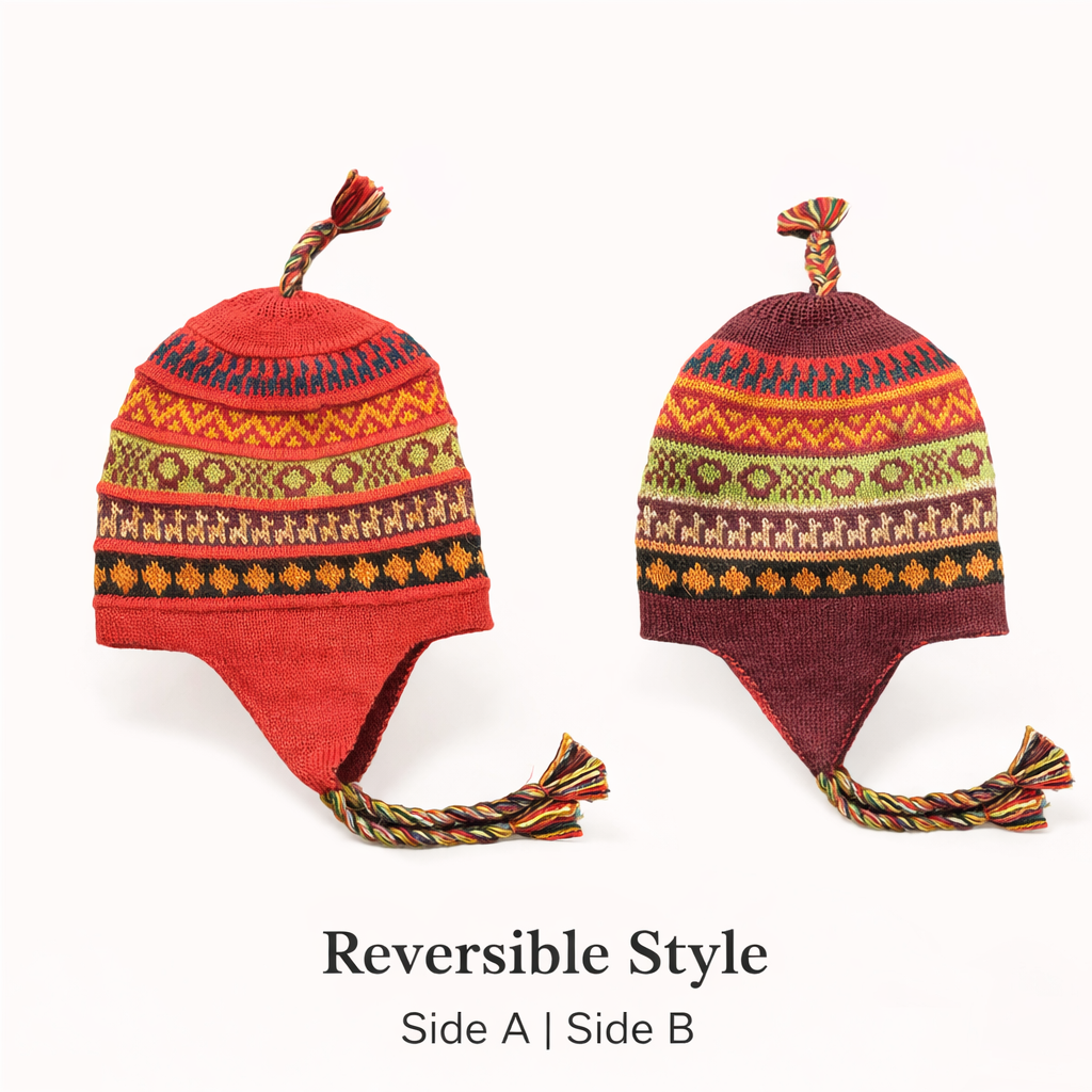 Baby Alpaca Reversible Chullo Hats – Peruvian Andean Earflap Beanies