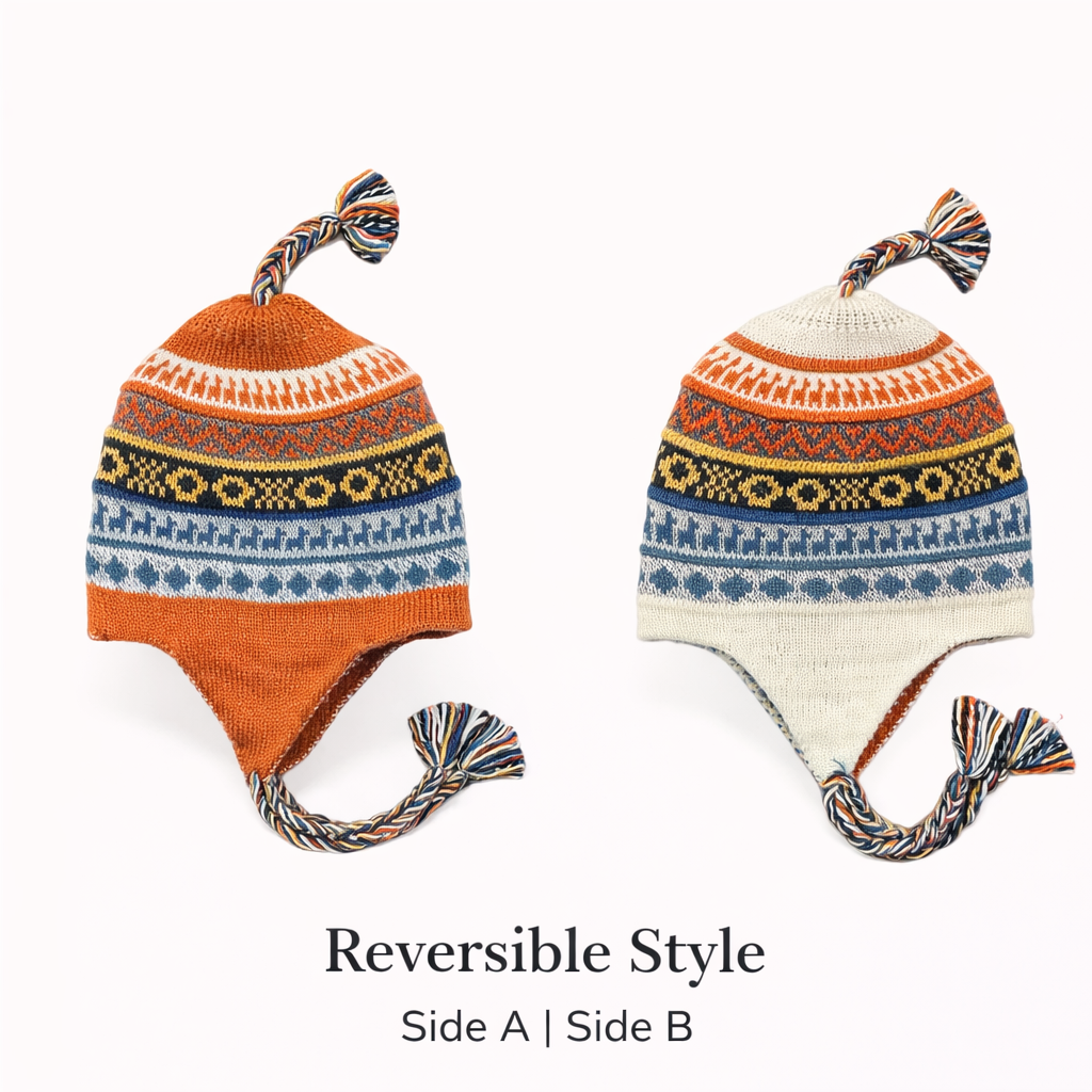 Baby Alpaca Reversible Chullo Hats – Peruvian Andean Earflap Beanies